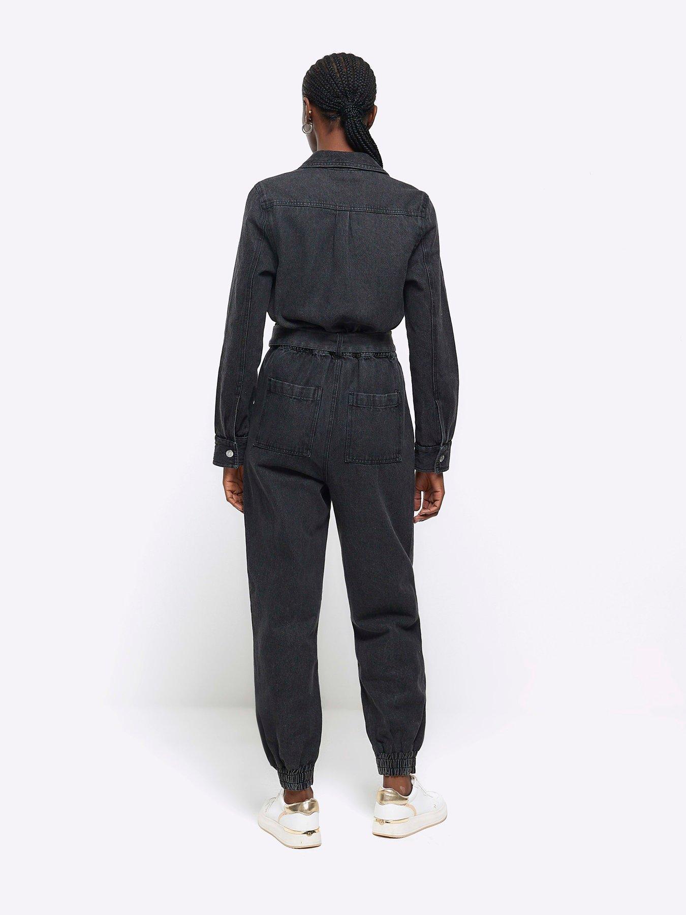 Black cheap denim boilersuit