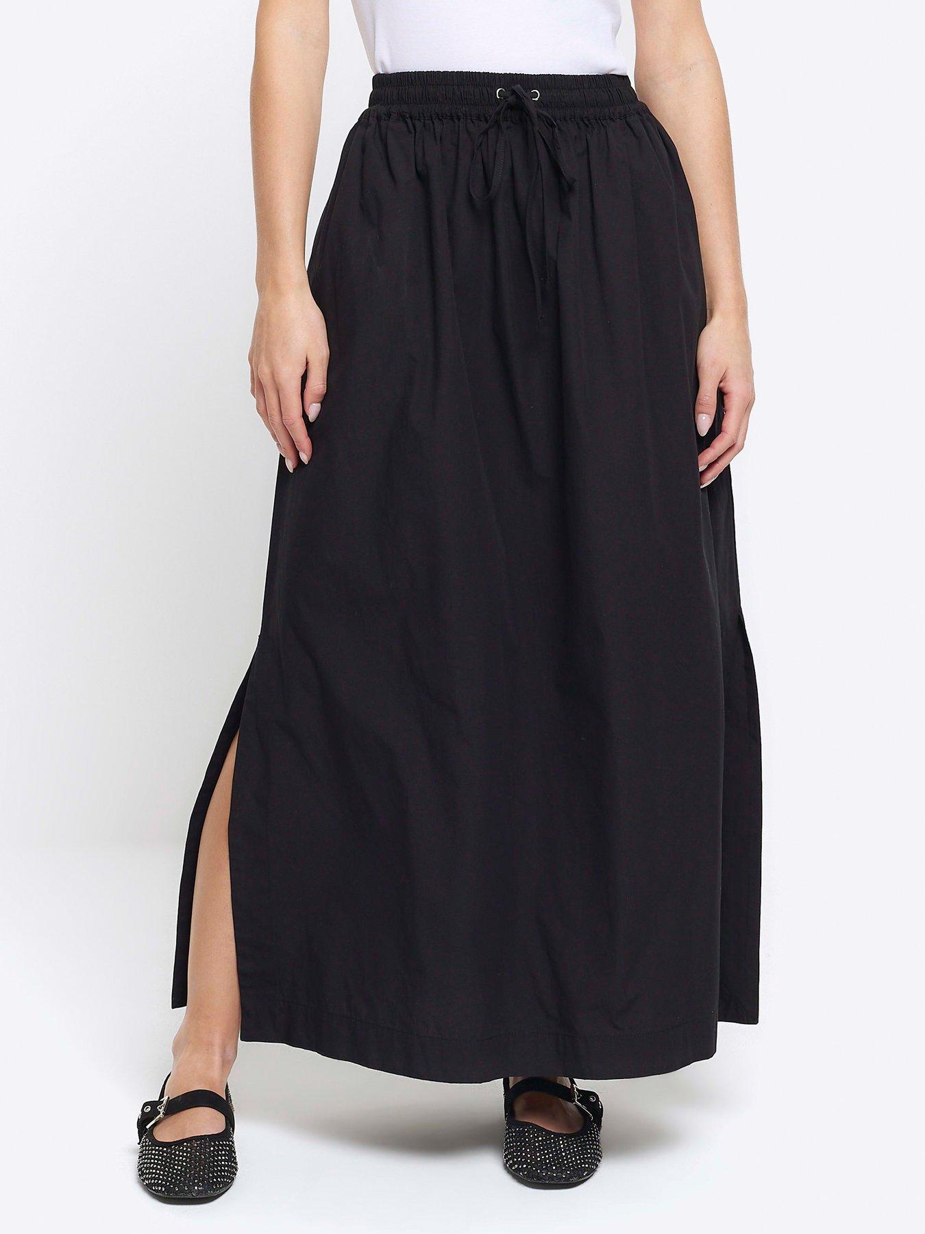 Petite Poplin Side Split Skirts Black