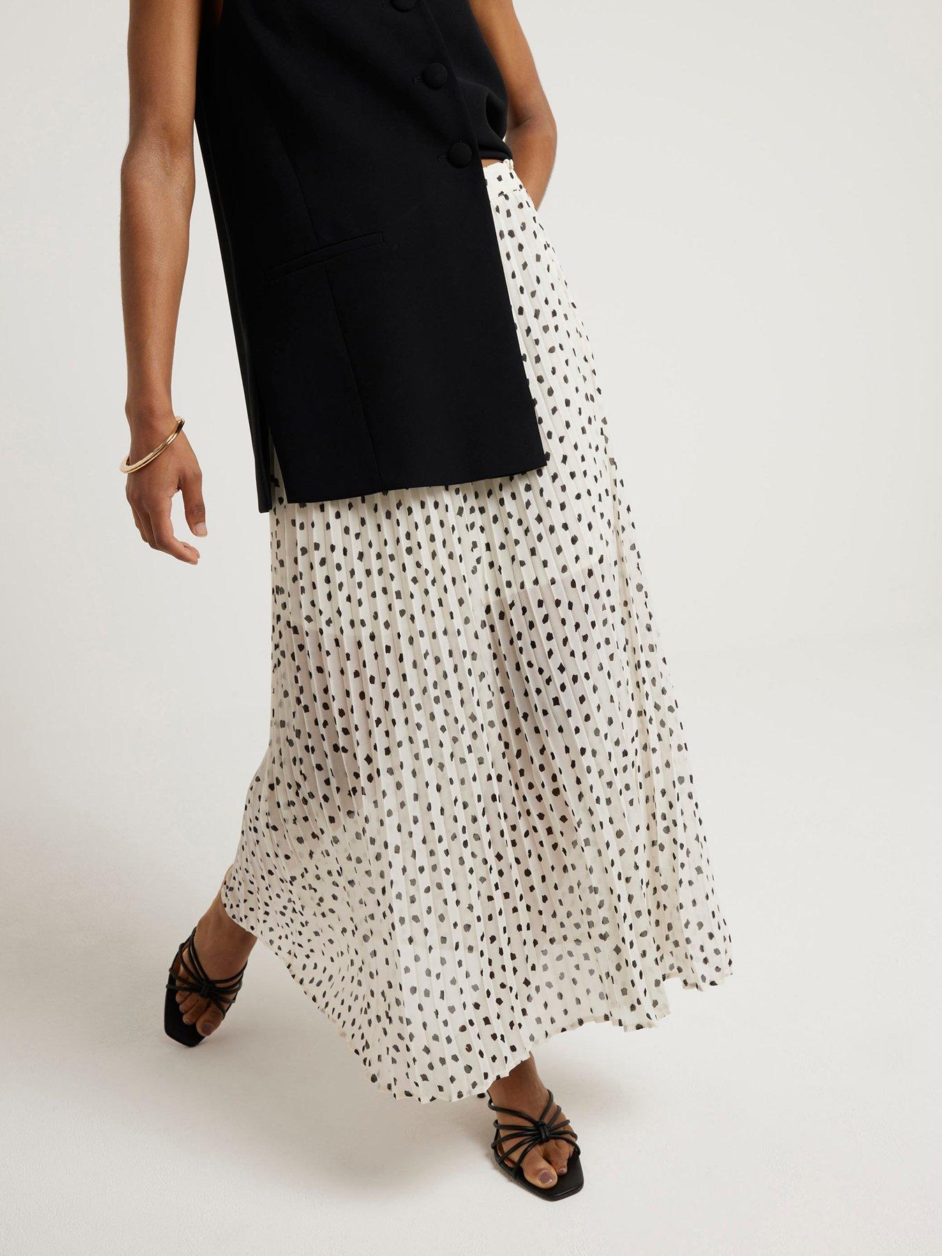 Polka Dot Pleated Skirt White