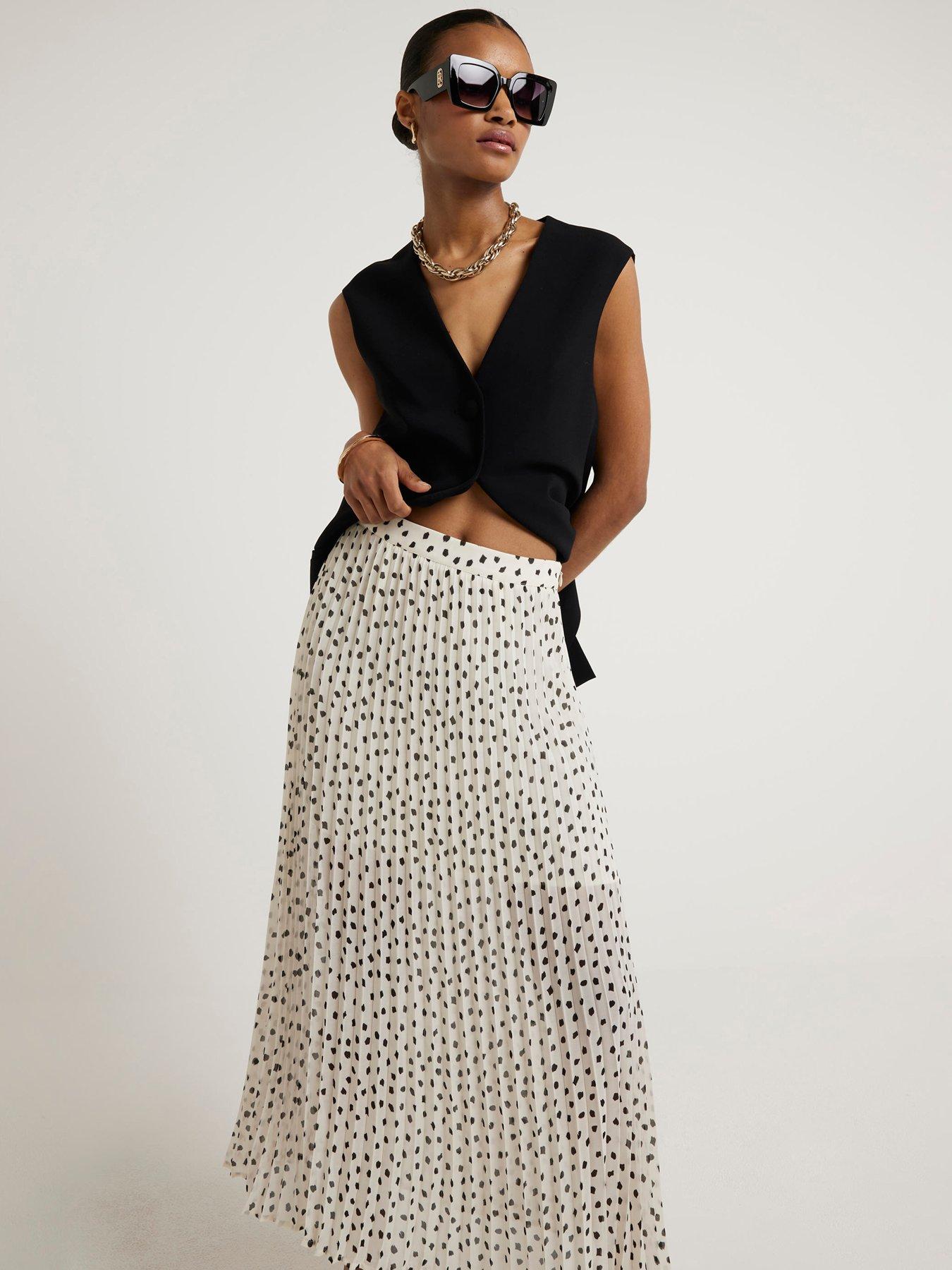 Polka Dot Pleated Skirt White