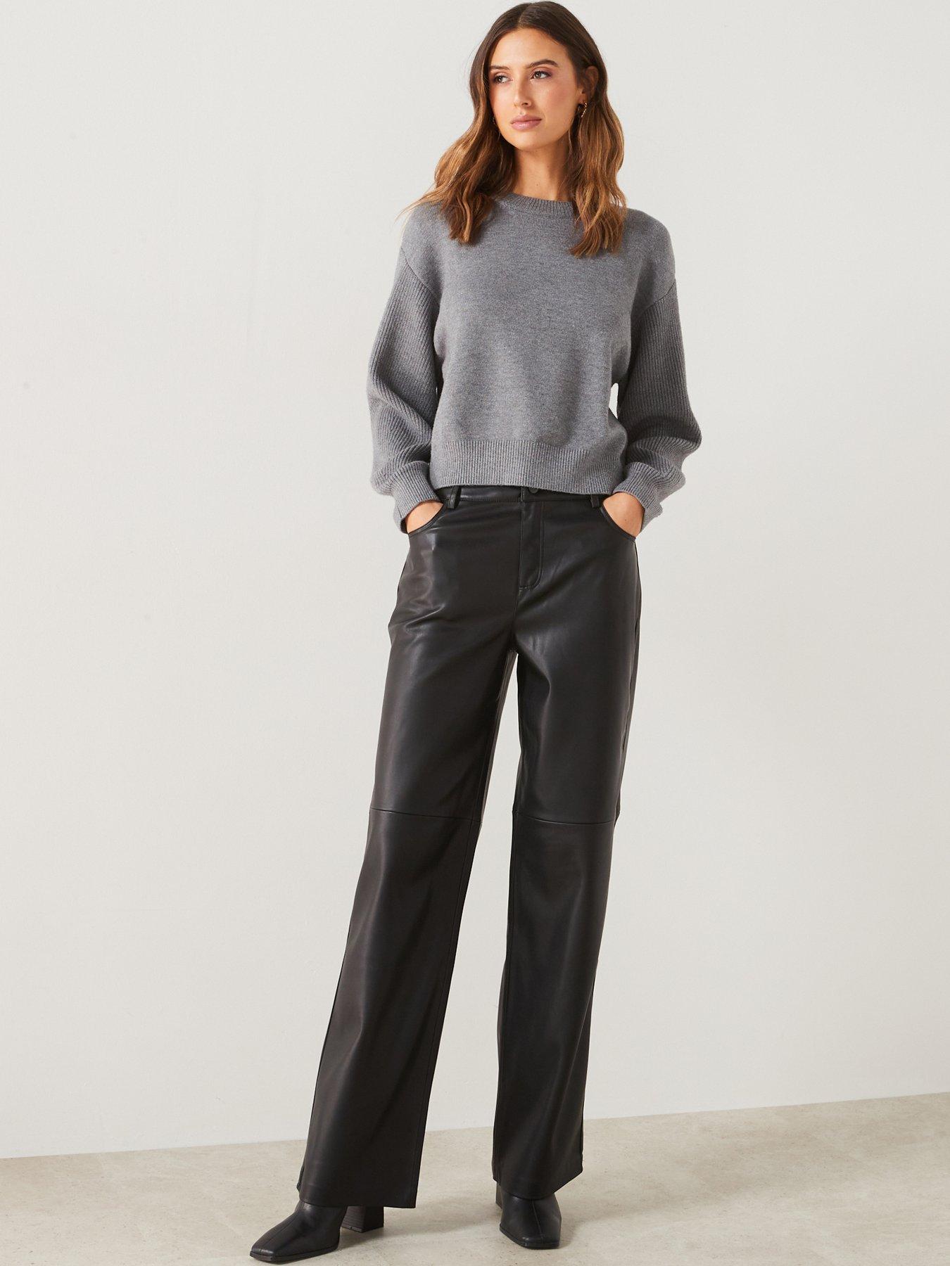 Mango Mid Rise Leather Effect Trousers Black Very