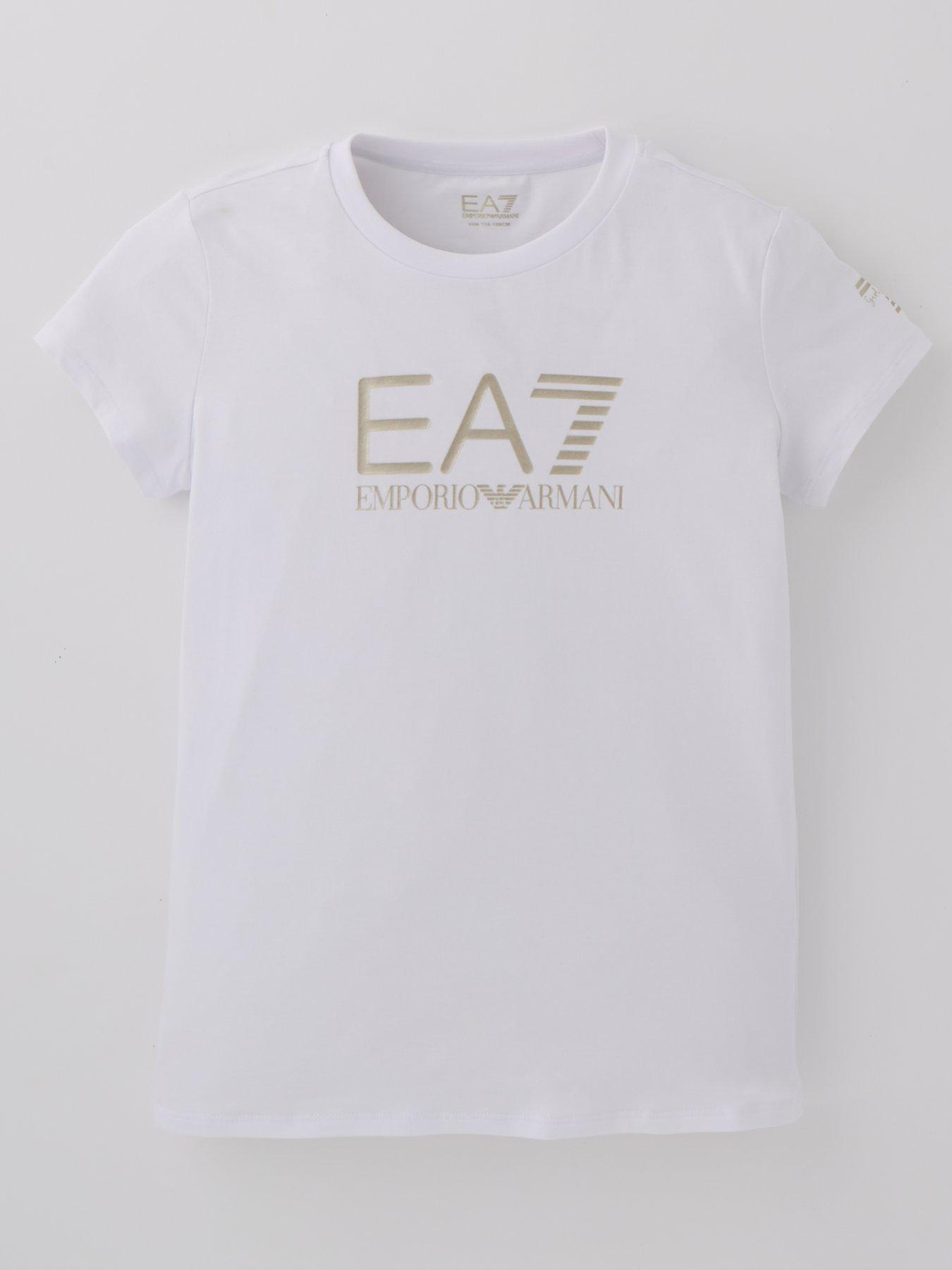 EA7 Emporio Armani Girls Shiny Short Sleeve T shirt White very