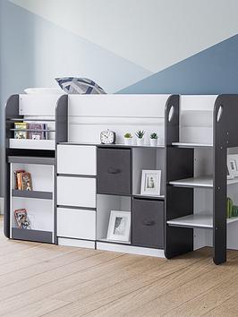 Product photograph of Julian Bowen Saturn Mid Sleeper Bed With Desk Drawers And Shelving - Anthracite from very.co.uk