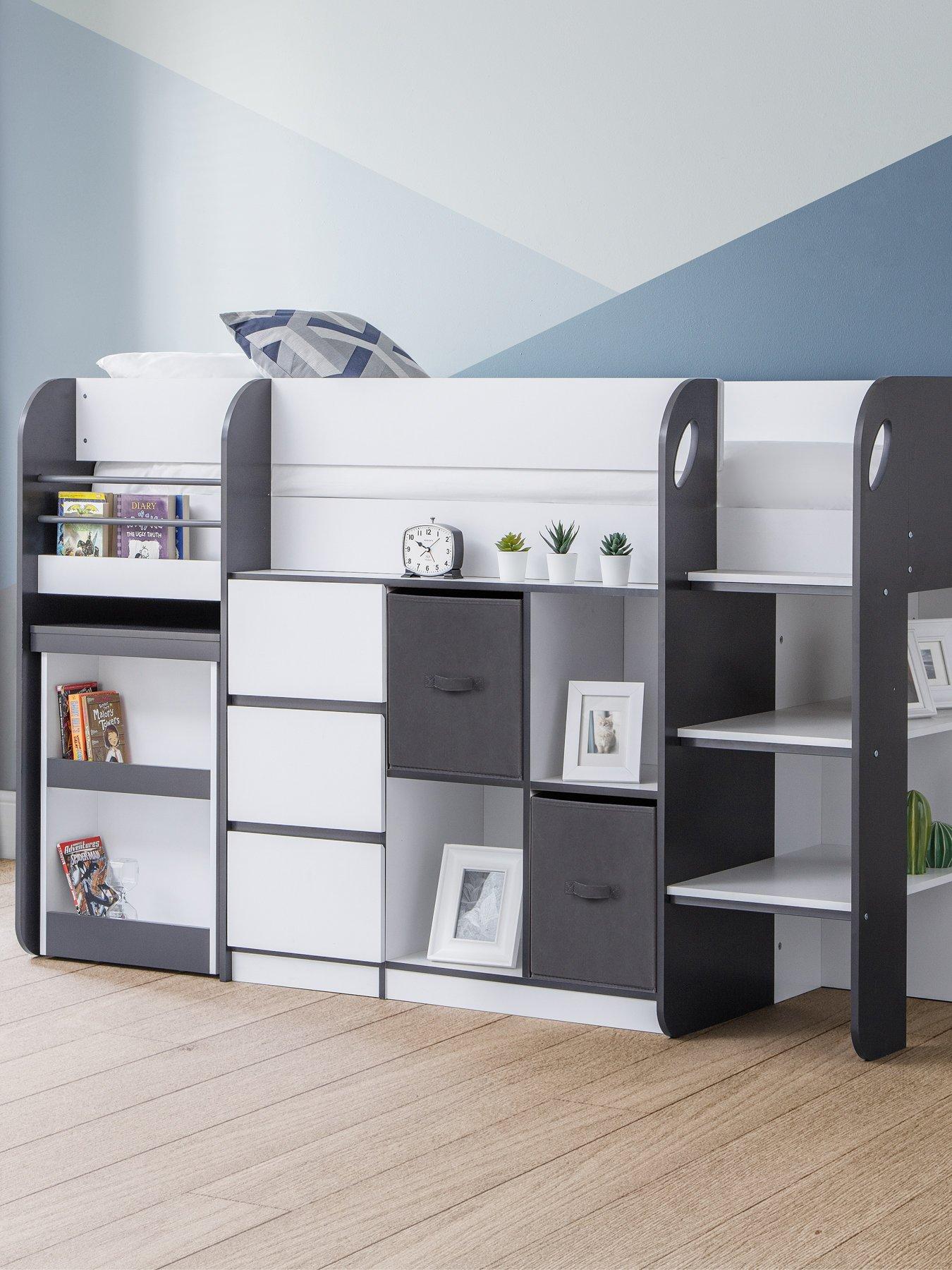 undefined Saturn Mid Sleeper Bed with Desk, Drawers and Shelving - Anthracite