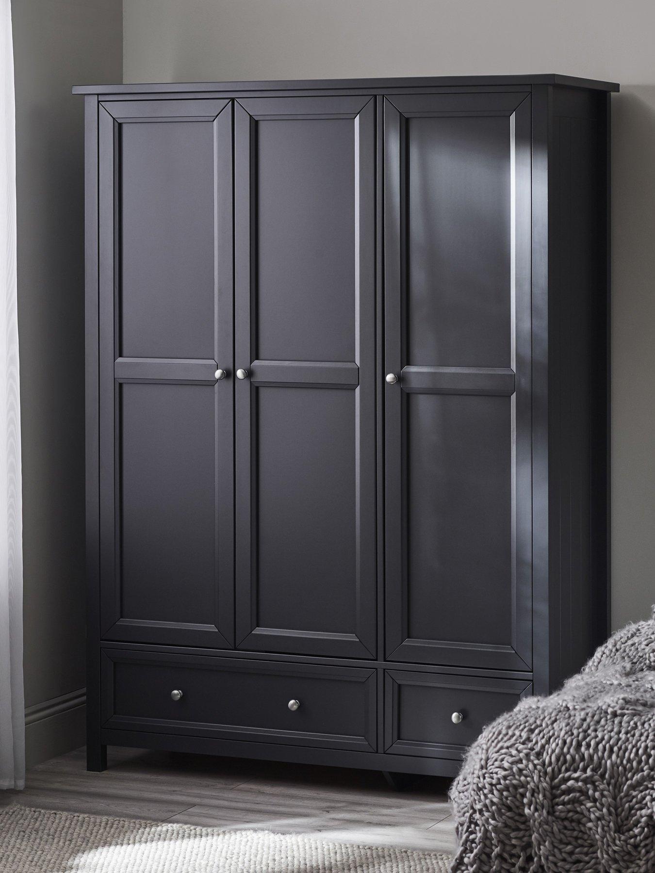 Product photograph of Julian Bowen Maine 3 Door 2 Drawer Wardrobe - Black from very.co.uk