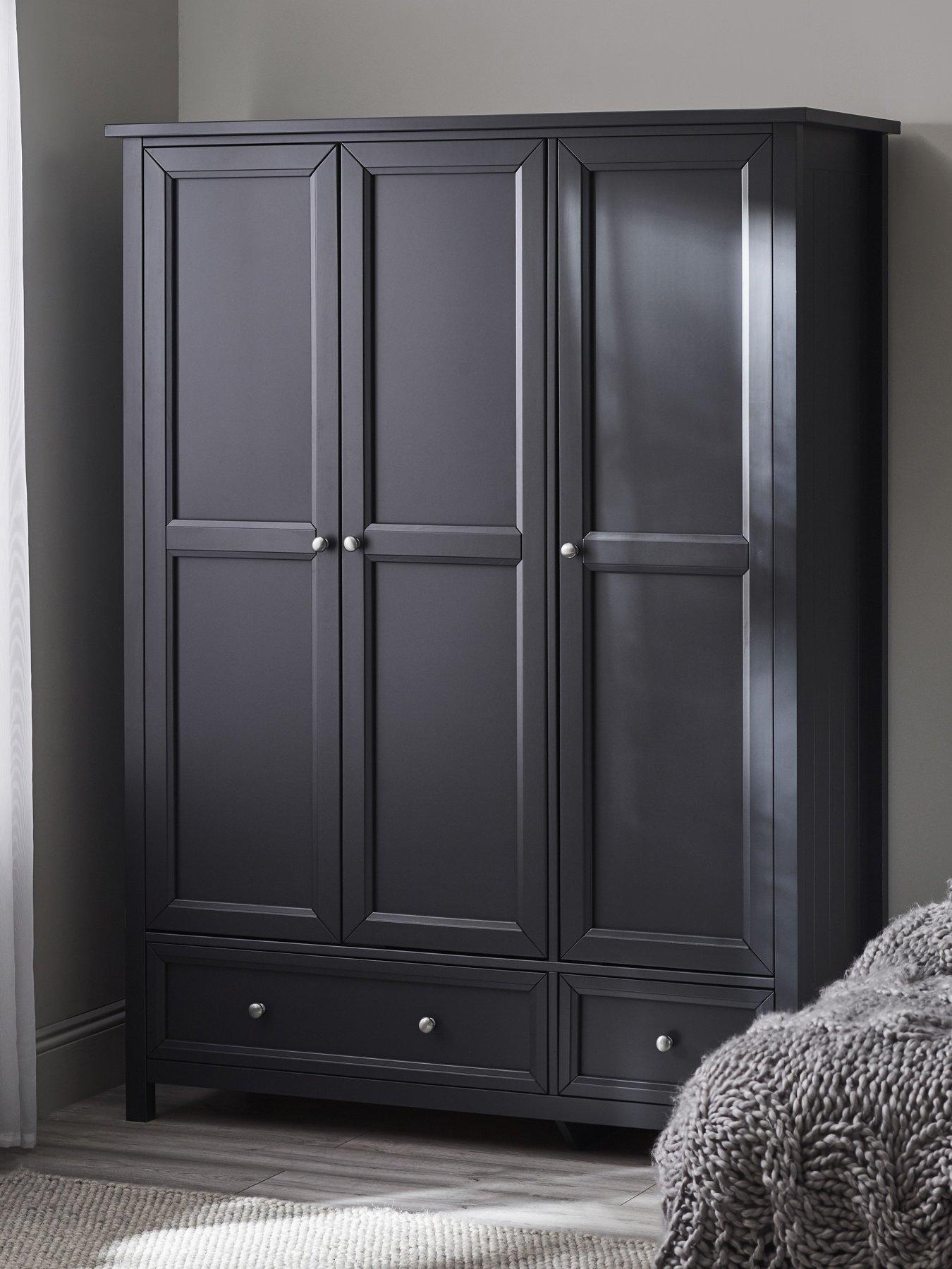 undefined Maine 3 Door, 2 Drawer Wardrobe - Black