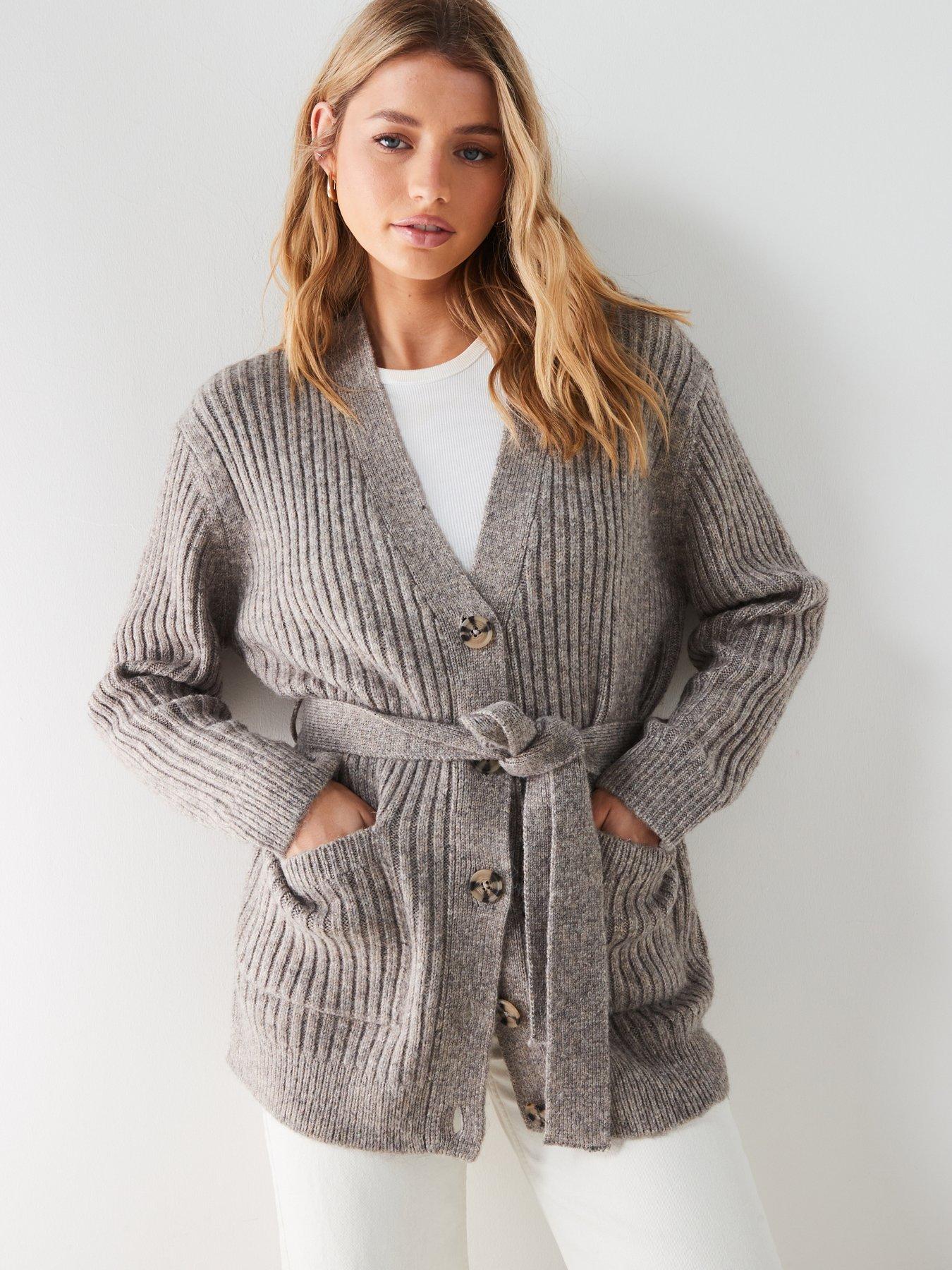 Grey Buttoned ribbed cardigan