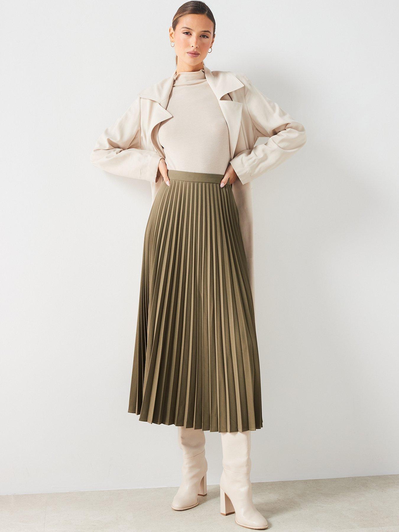 Mango Khaki Pleated Midi Skirt Very