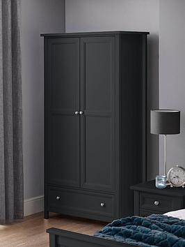 Product photograph of Julian Bowen Maine 2 Door 1 Drawer Wardrobe - Black from very.co.uk