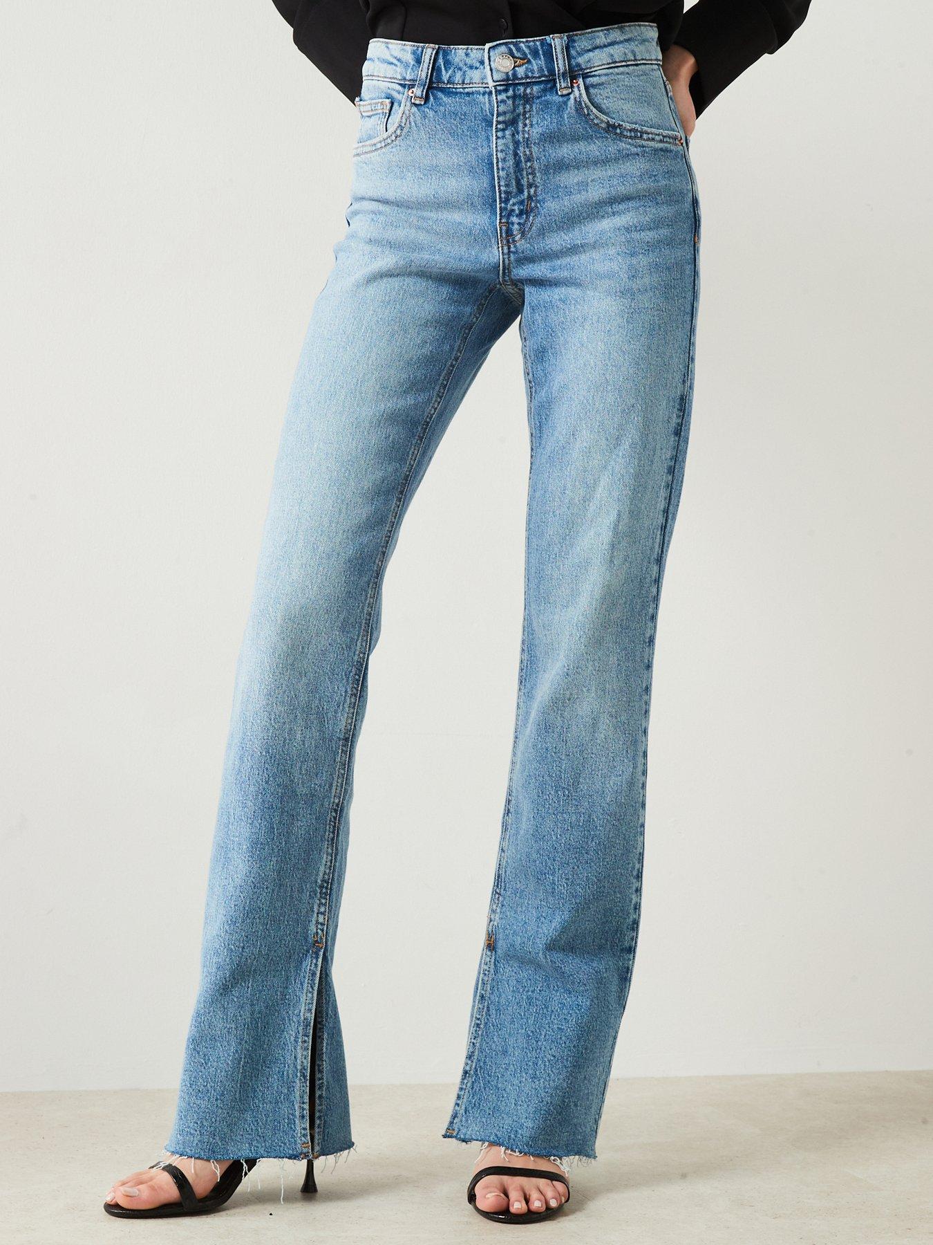 MANGO Mid-Waist Flared Jeans With Slits in Dark Blue