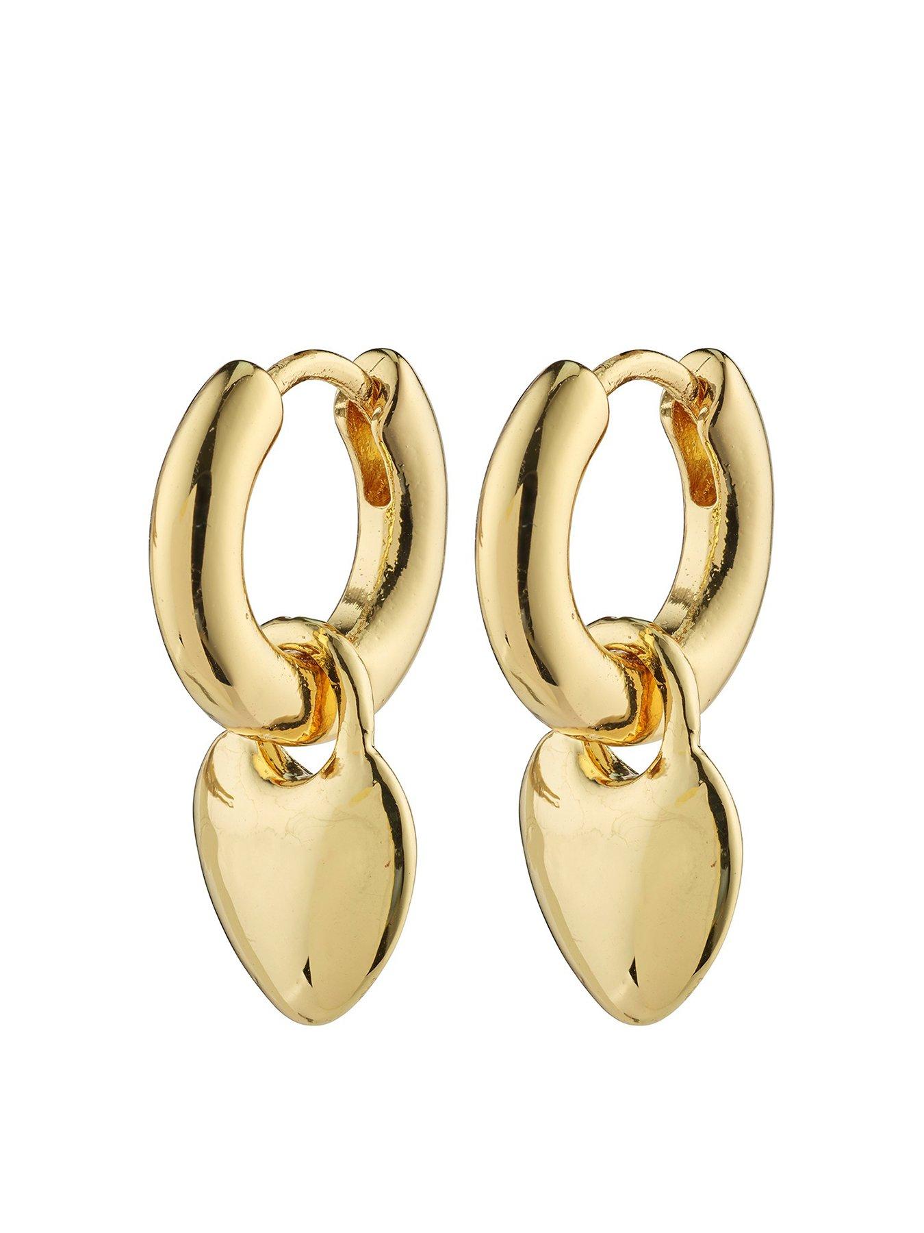 Product photograph of Pilgrim Sophia Heart Hoops Gold-plated from very.co.uk