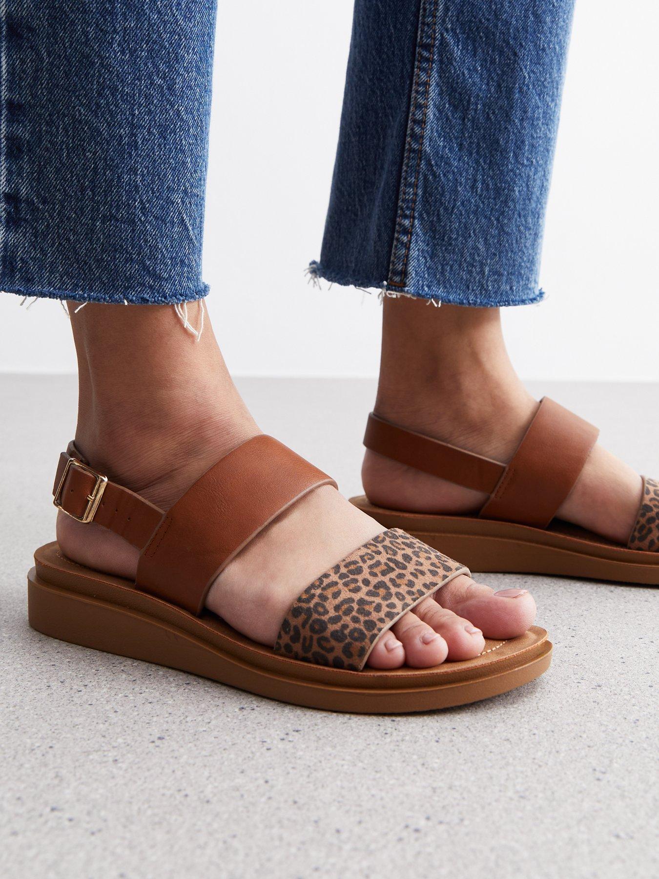 New Look Tan 2 Part Leopard Print Footbed Sandals Very
