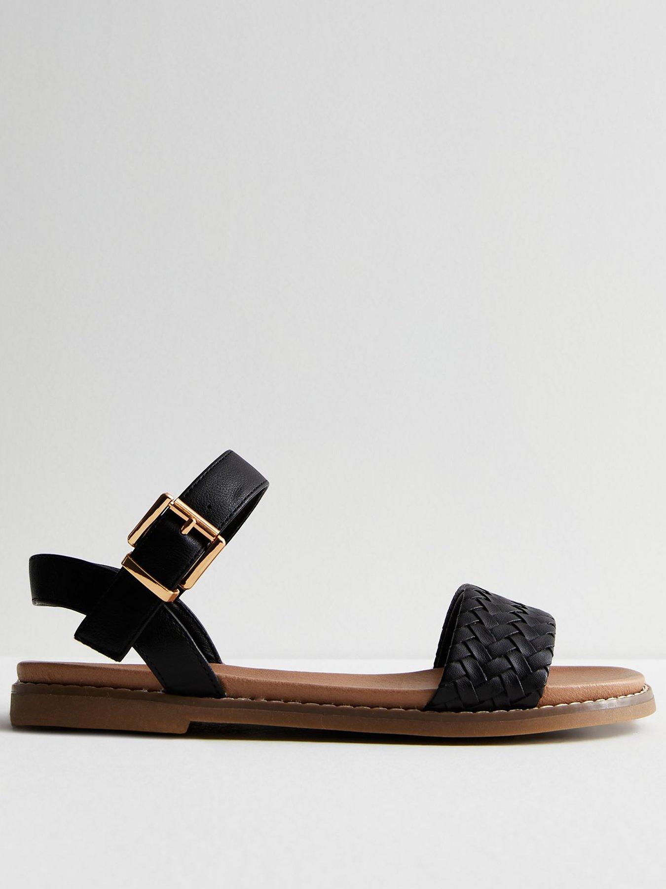 Black Leather look Woven 2 Part Sandals
