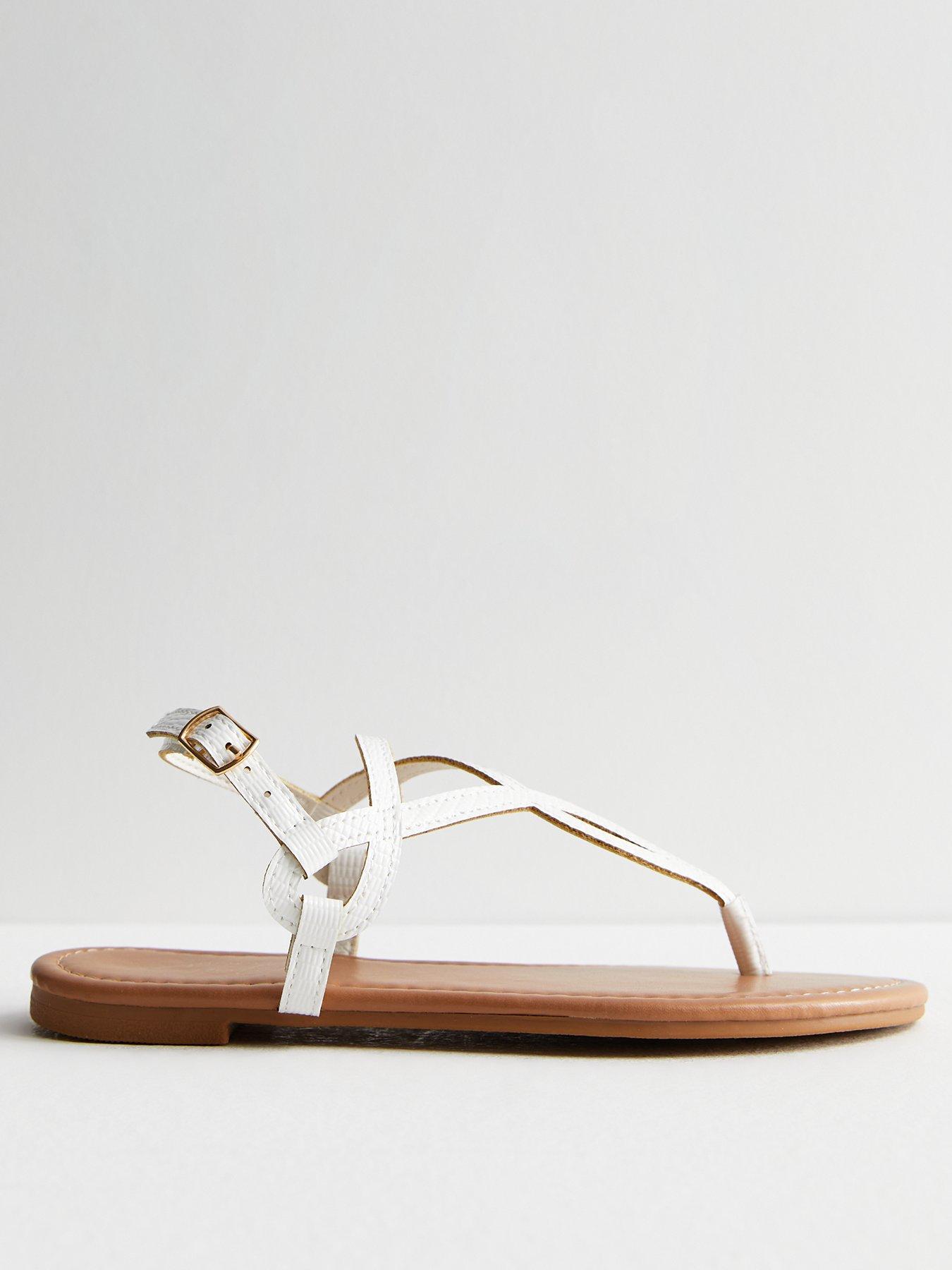 New Look White Leather-Look Twist Toe Post Sandals