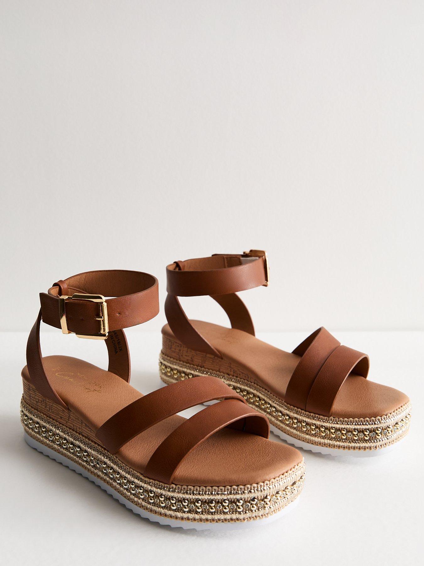 Tan leather flatforms on sale