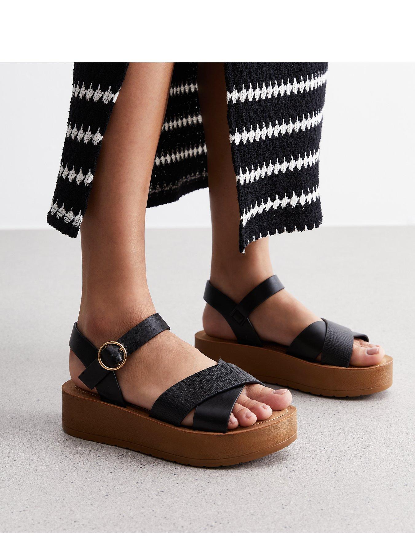 New Look Wide Fit Black Cross Strap Flatform Sandals Very