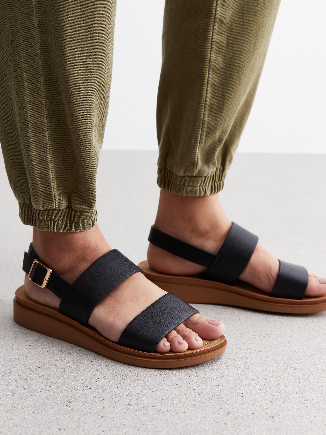 New Look Black Leather-look 2 Part Footbed Sandals | Very.co.uk