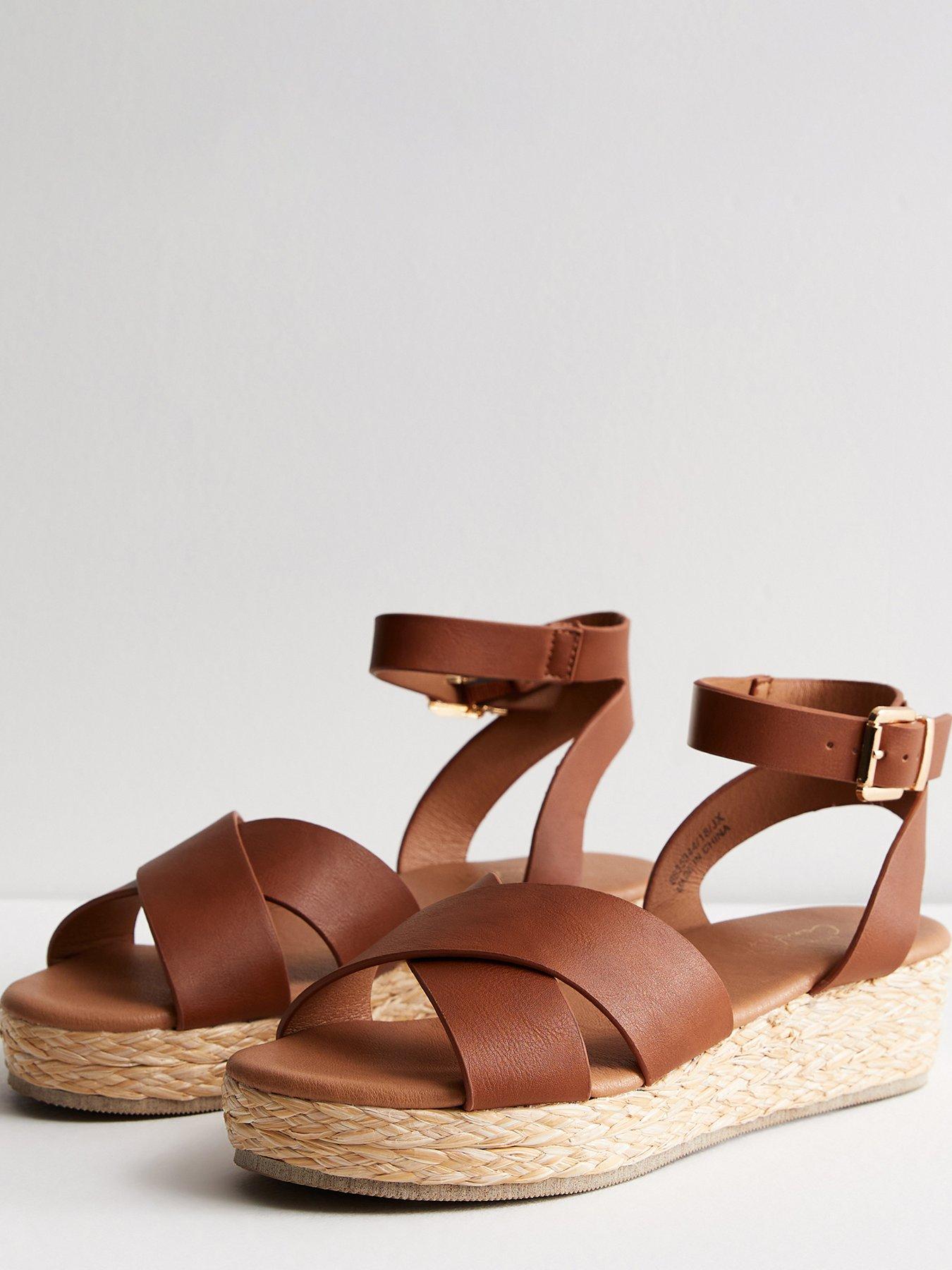 New Look Tan Leather-look 2 Part Flatform Espadrille Sandals | Very.co.uk