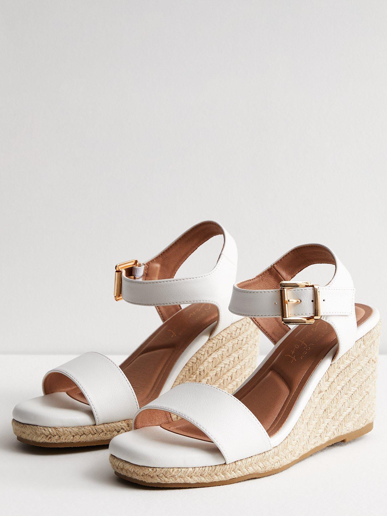 New Look Wide Fit White Leather-look Espadrille Wedge Heel Sandals ...