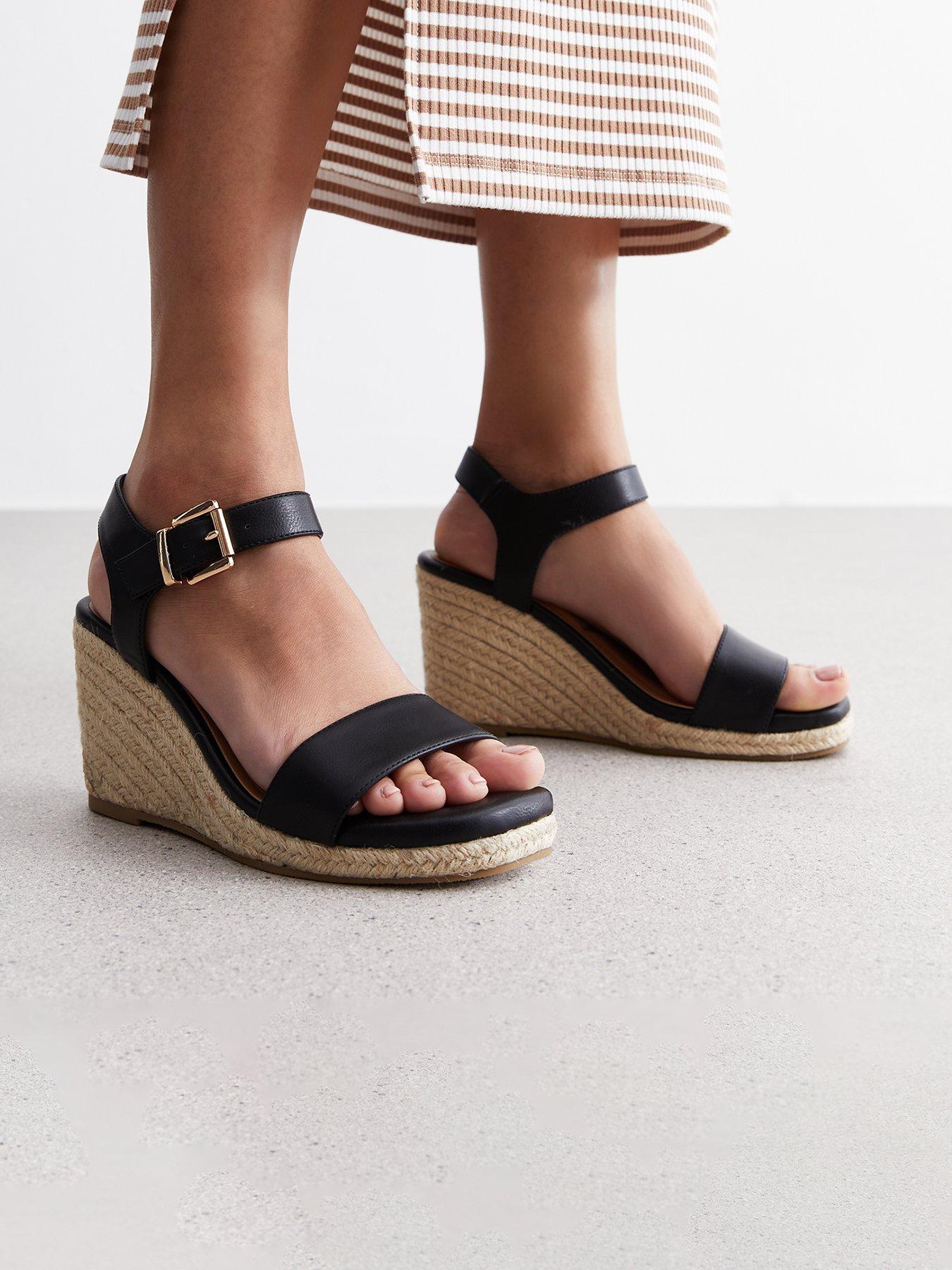 Black leather espadrille wedges sale