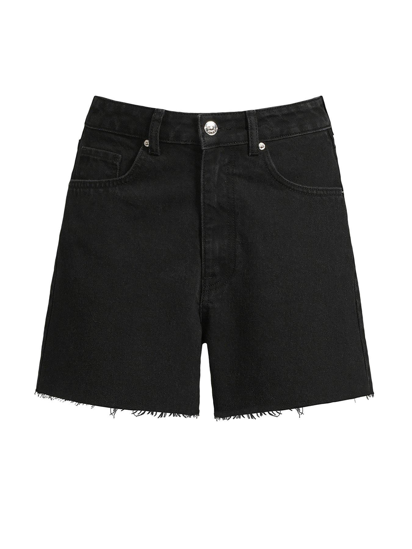 Black frayed denim shorts on sale