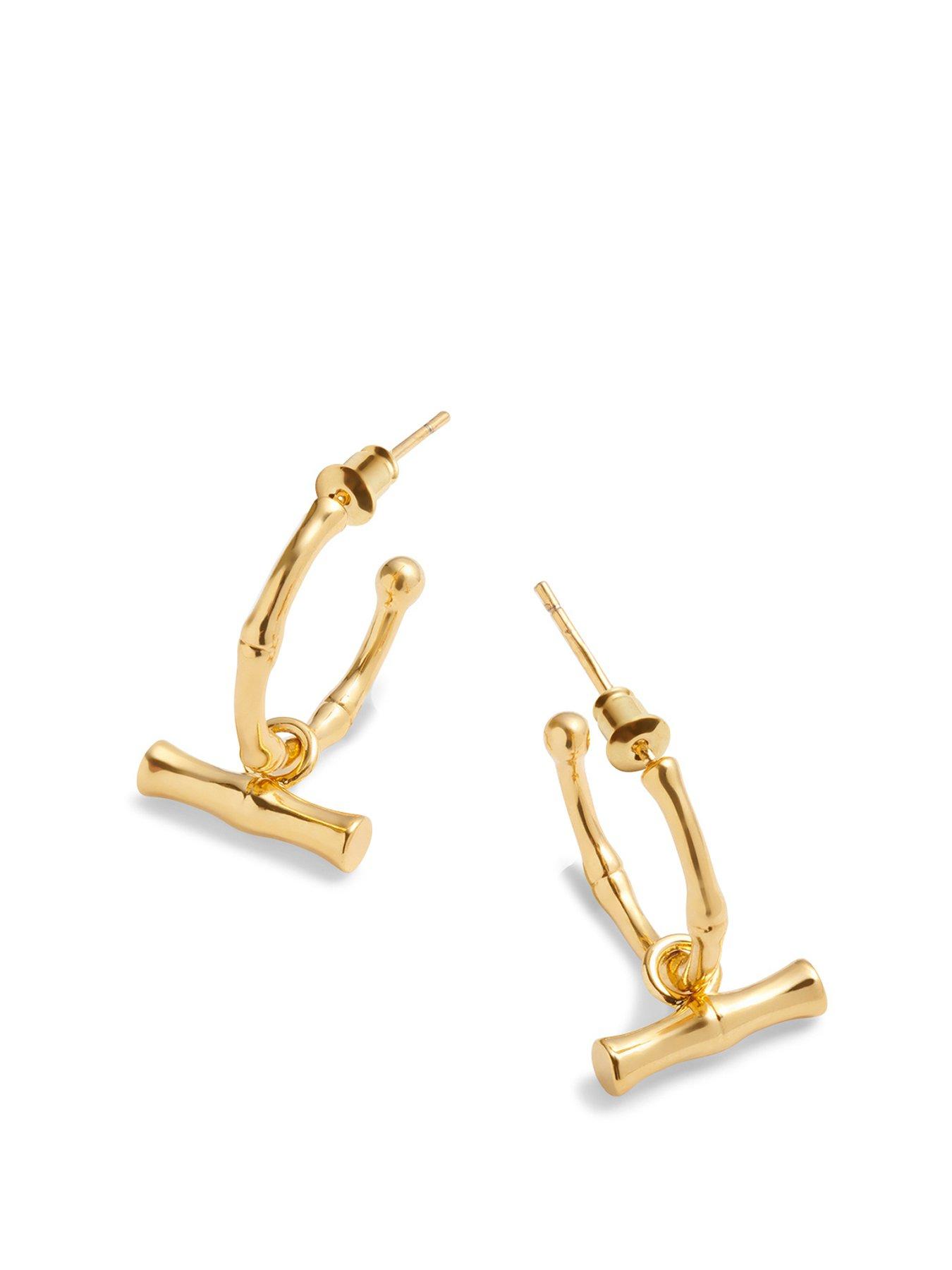 Product photograph of Katie Loxton Bamboo Waterproof Gold Earrings from very.co.uk