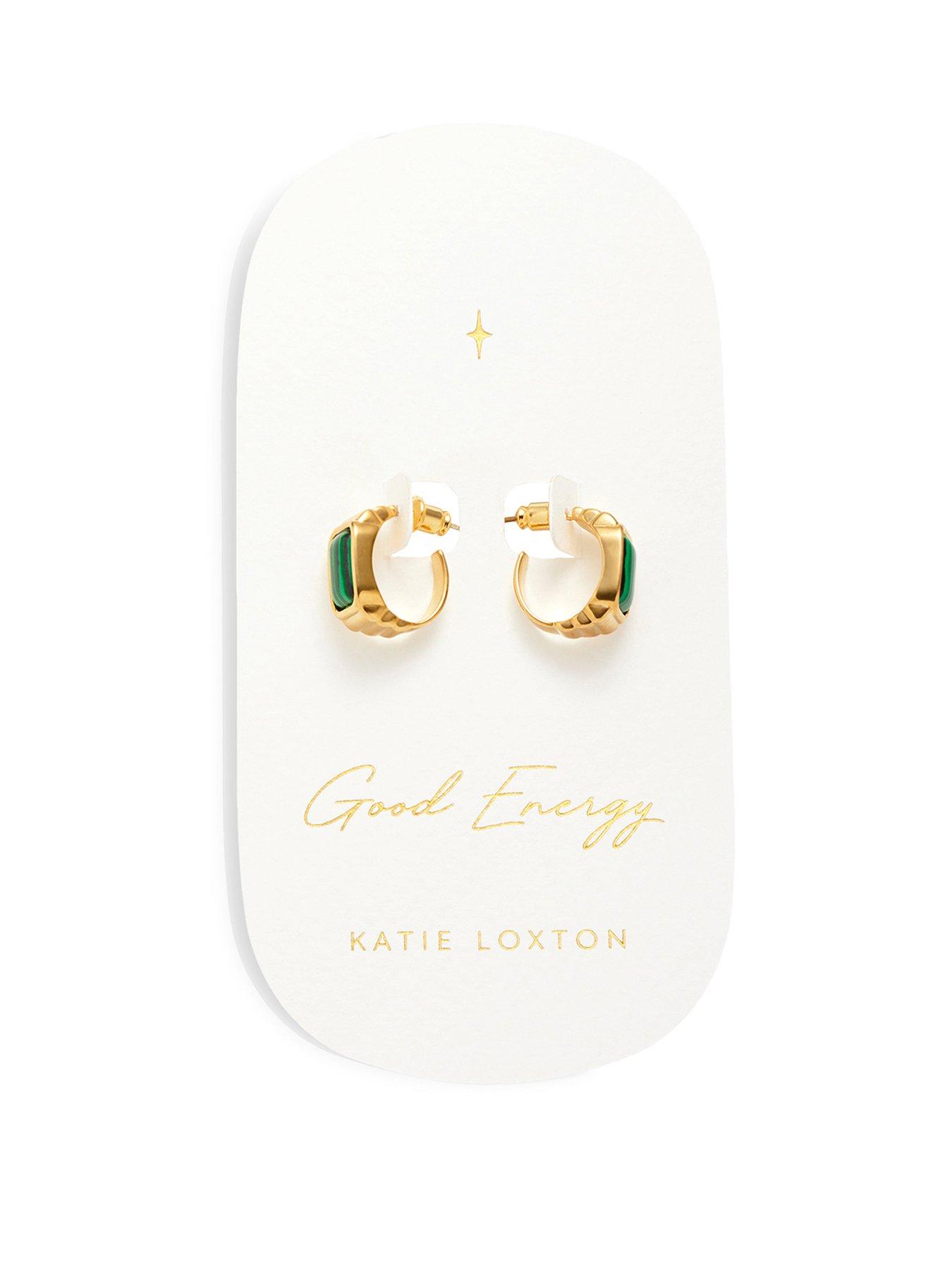 Product photograph of Katie Loxton Good Energy Waterproof Gold Earrings from very.co.uk