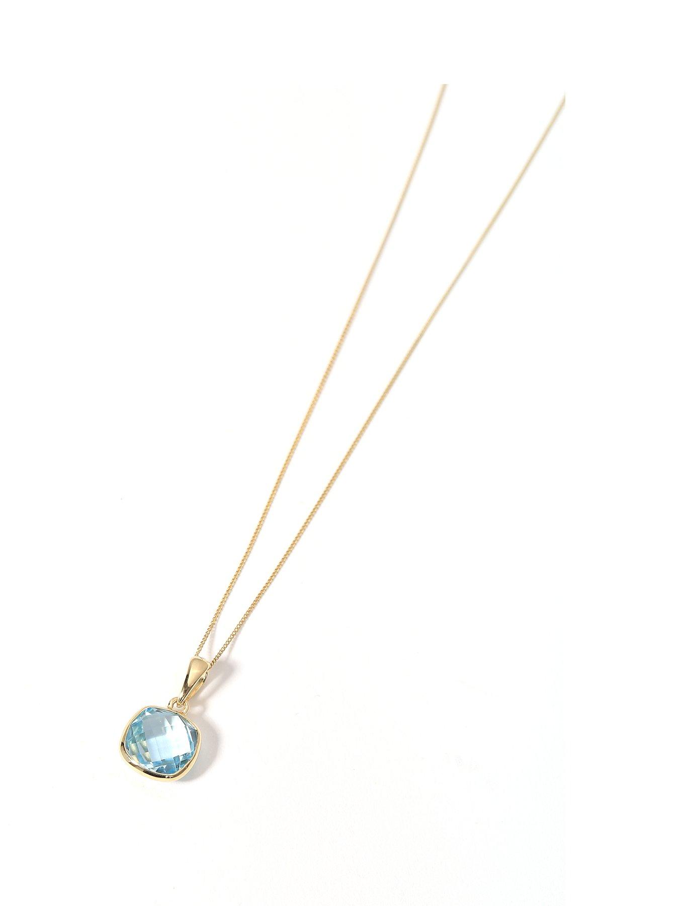 Product photograph of Love Gem 9ct Yellow Gold 9mm Cushion Briolette Cut Natural Sky Blue Topaz Pendant Necklace from very.co.uk