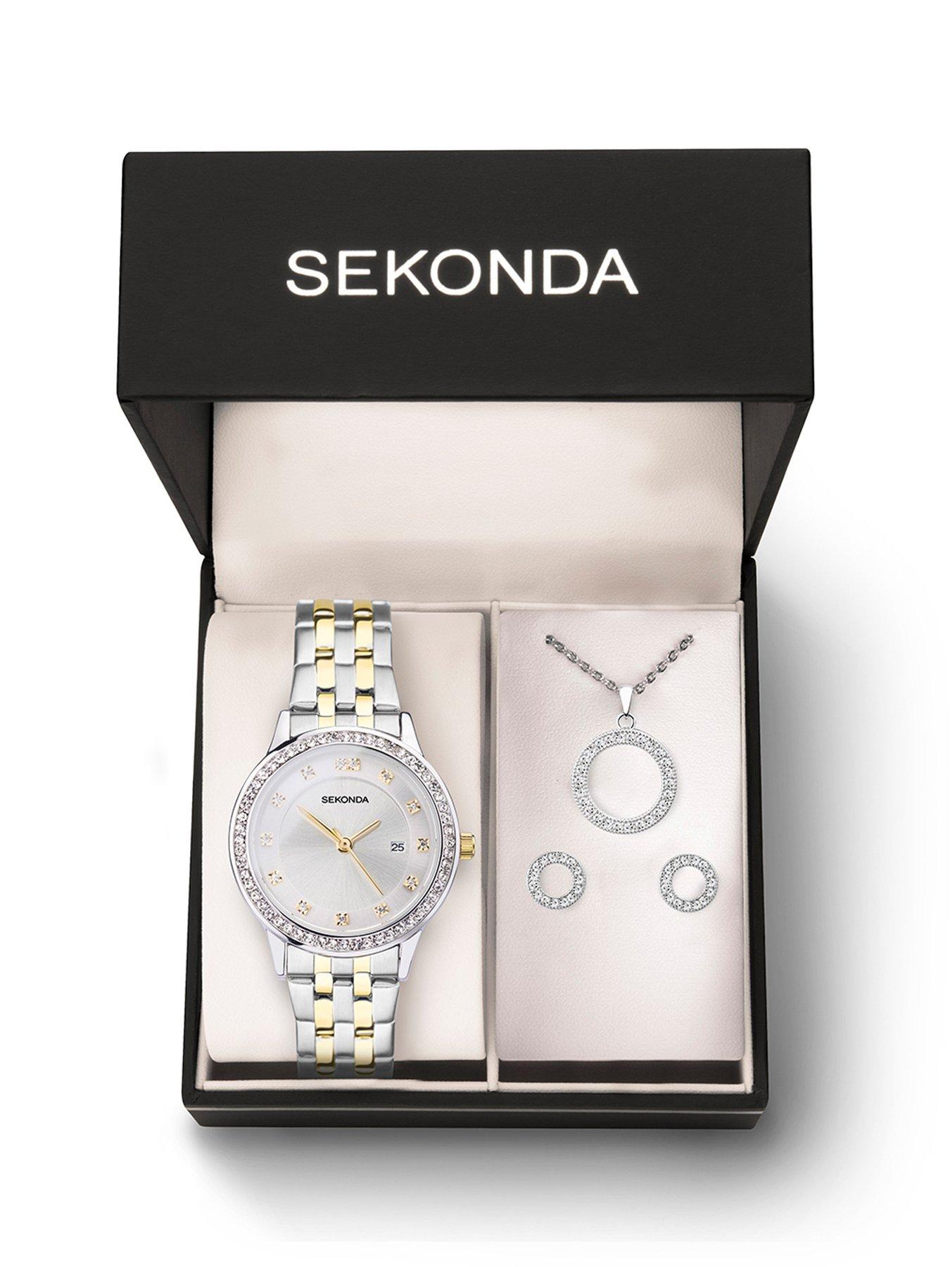 Sekonda Gift Set Womens 29mm Analogue Watch with Two Tone Stone