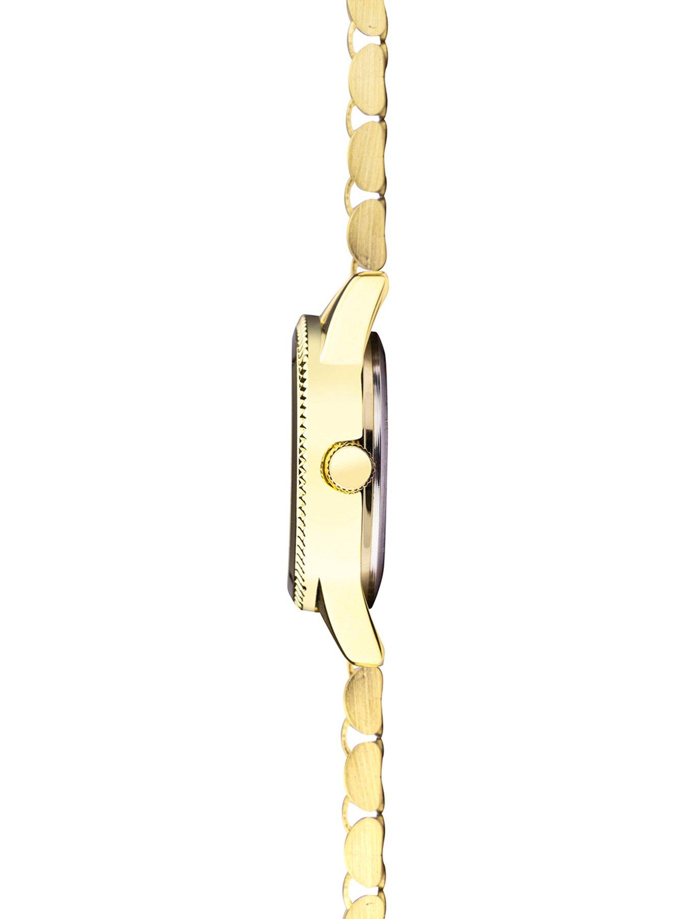 Image 3 of 6 of Sekonda Gift Set Womens 26mm Analogue Watch with Yellow Gold Stone Set Black Dial, Yellow Gold Stainless Steel Bracelet Matching Pendant and Earrings