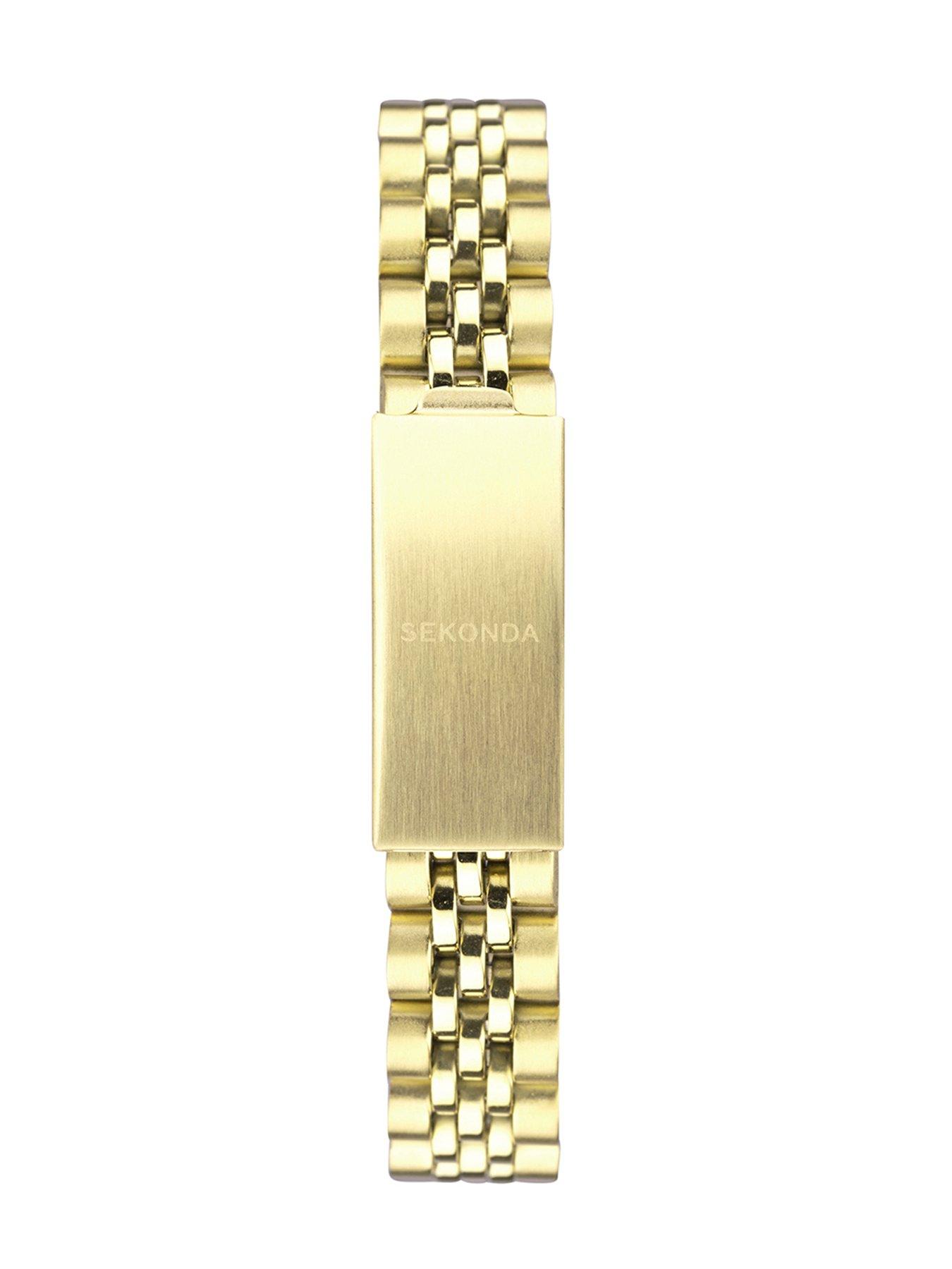 Image 5 of 6 of Sekonda Gift Set Womens 26mm Analogue Watch with Yellow Gold Stone Set Black Dial, Yellow Gold Stainless Steel Bracelet Matching Pendant and Earrings