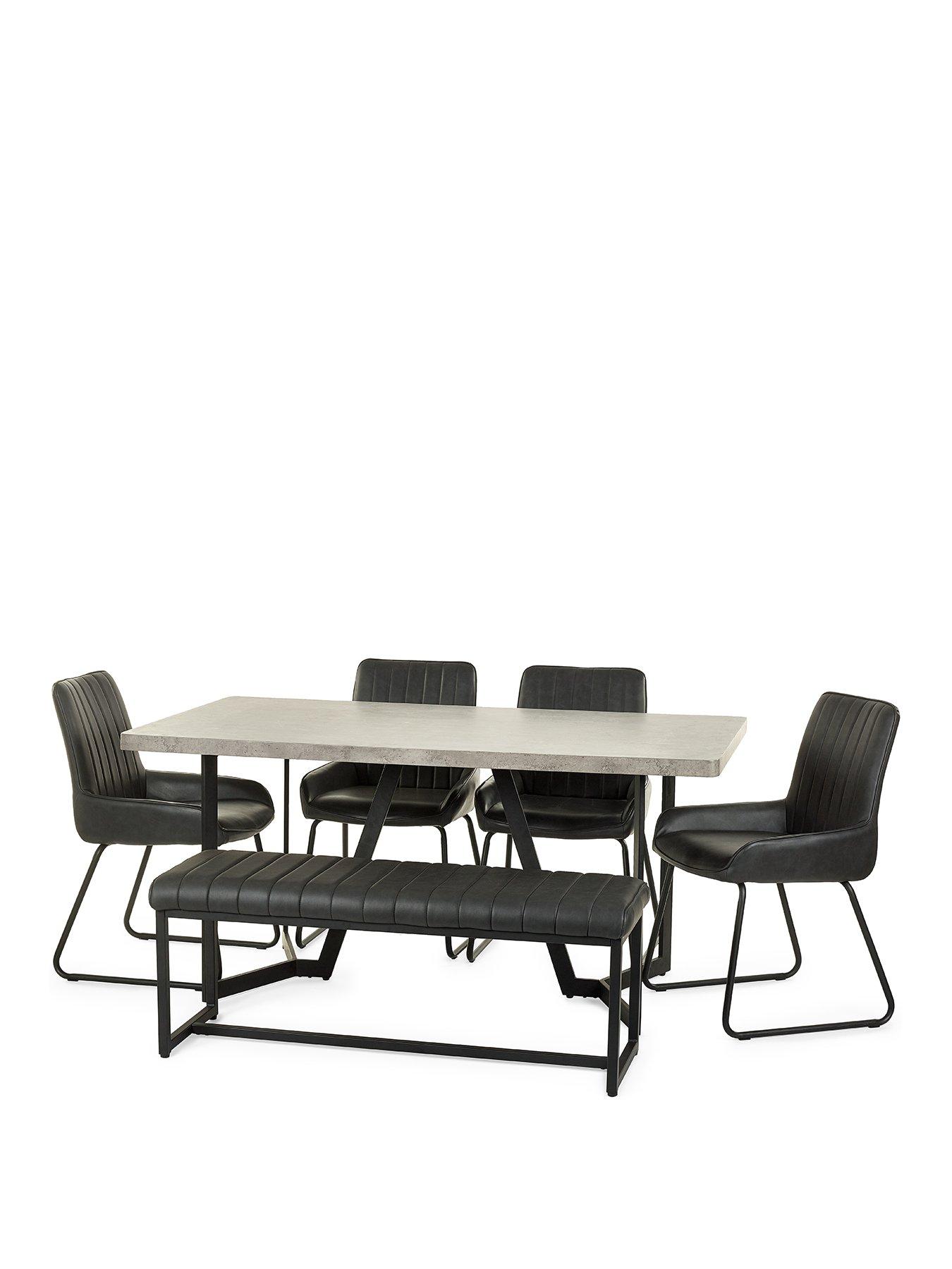 Julian Bowen Miller Concrete Effect Dining Table With Soho Bench & 4