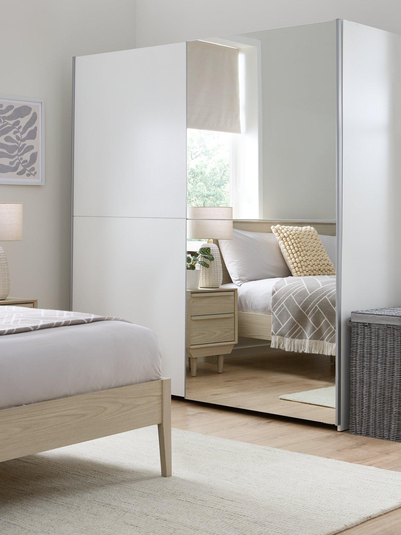 undefined Nico 190 cm 2 Door Sliding Mirrored Wardrobe - White