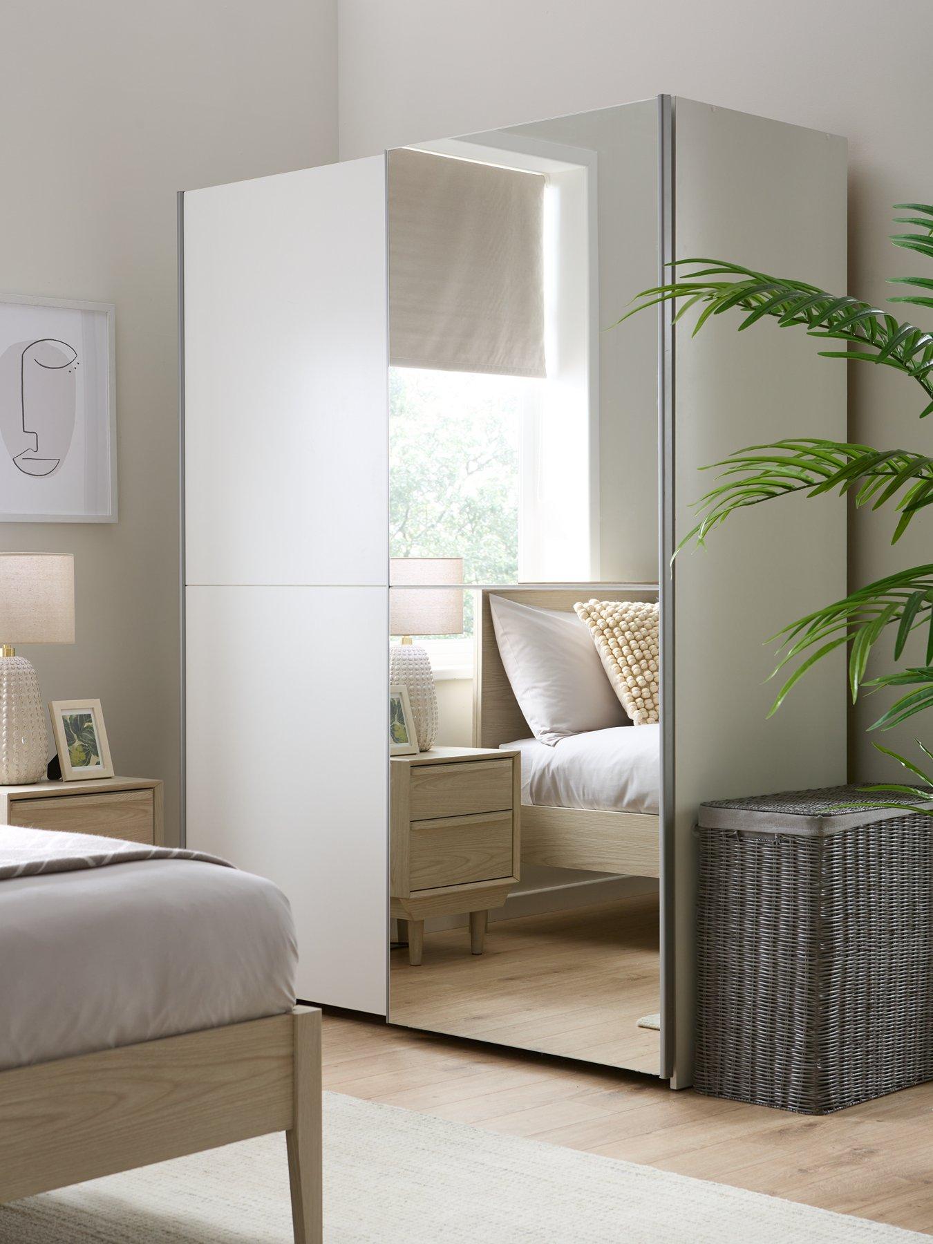 undefined Nico 150 cm 2 Door Sliding Mirrored Wardrobe - White