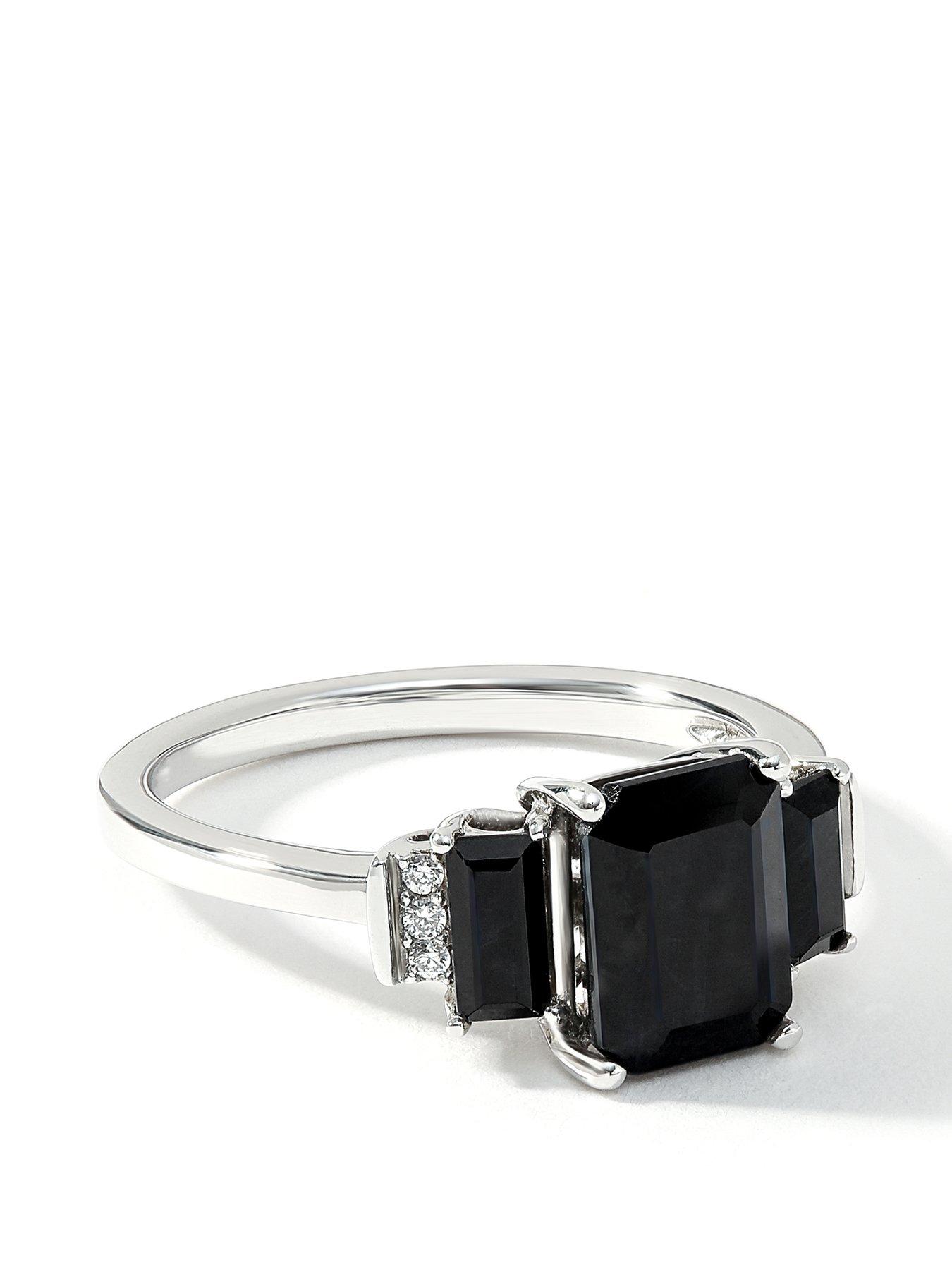 Product photograph of Love Gem 9ct White Gold Octagon Black Sapphire And Natural Diamond Trilogy Ring from very.co.uk