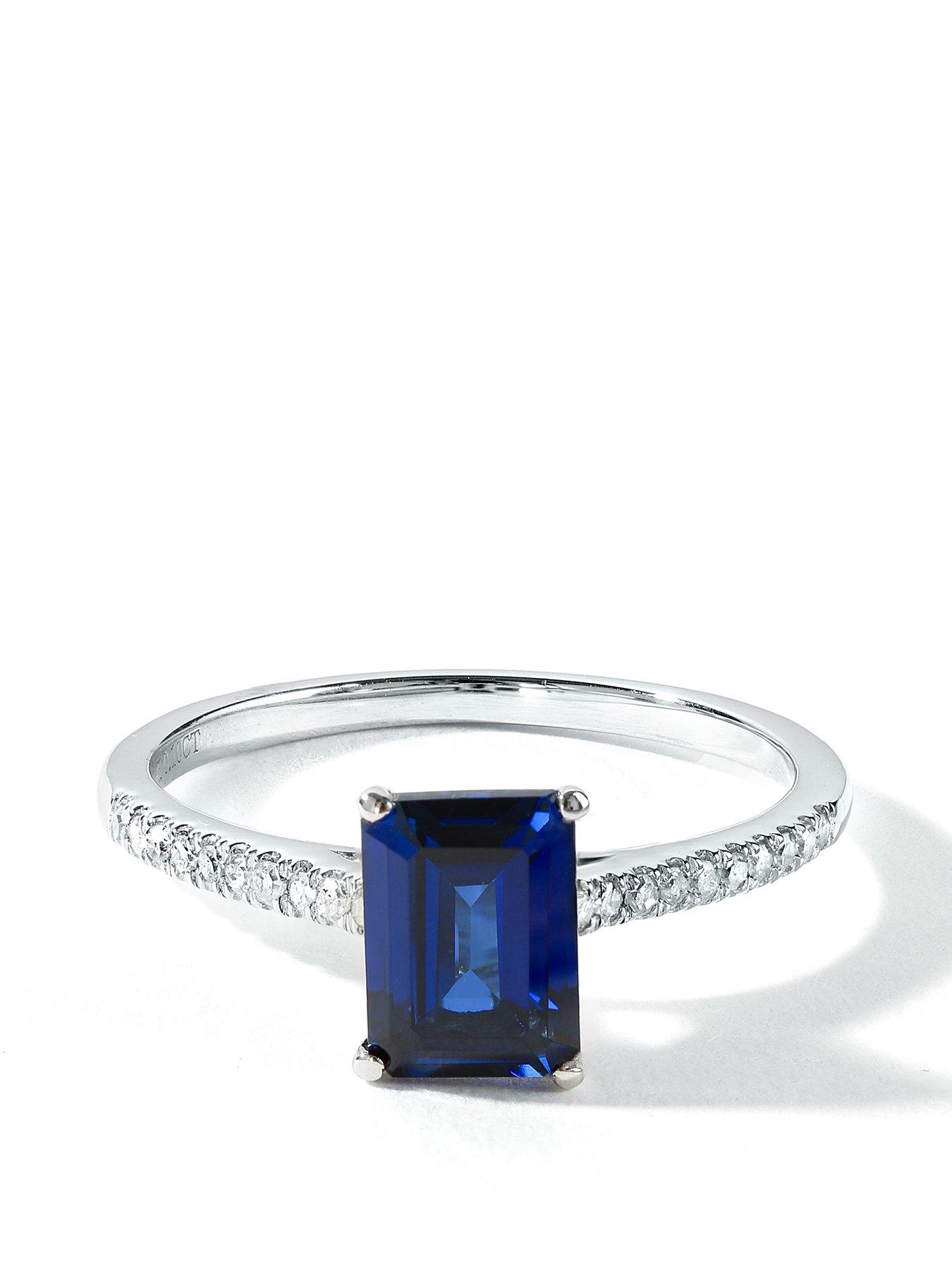 Product photograph of Love Gem 9ct White Gold 7x5 Octagon Created Sapphire And 0 10ct Natural Diamond Ring from very.co.uk