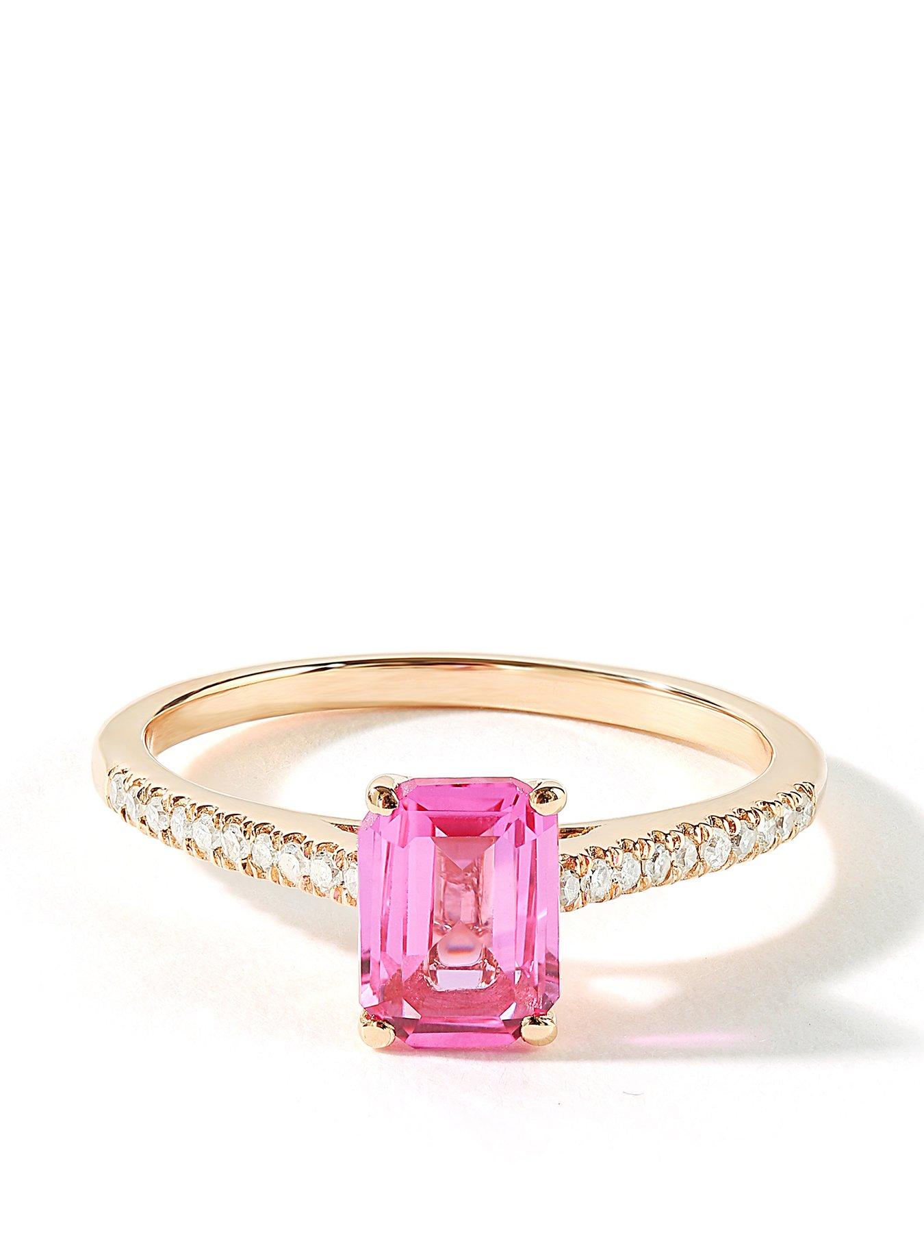 Product photograph of Love Gem 9ct Rose Gold 7x5 Octagon Created Pink Sapphire And 0 10ct Natural Diamond Ring from very.co.uk