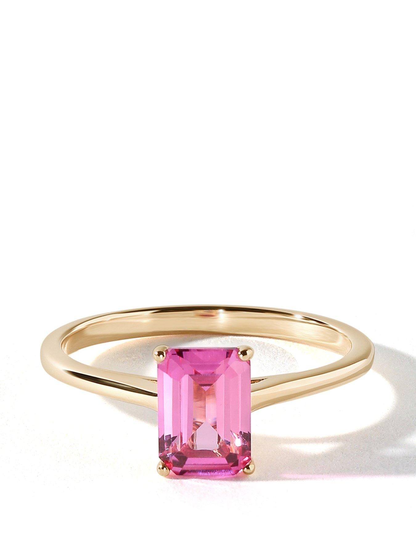 Product photograph of Love Gem 9ct Yellow Gold 7x5 Octagon Created Pink Sapphire Ring from very.co.uk