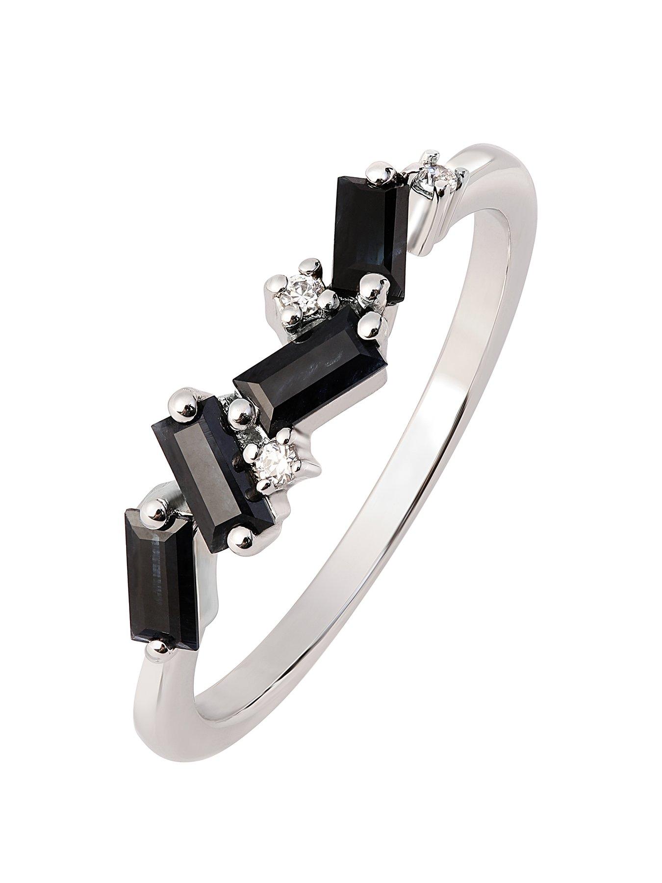 Product photograph of Love Gem 9ct White Gold Natural Black Sapphire And Diamond Ring from very.co.uk