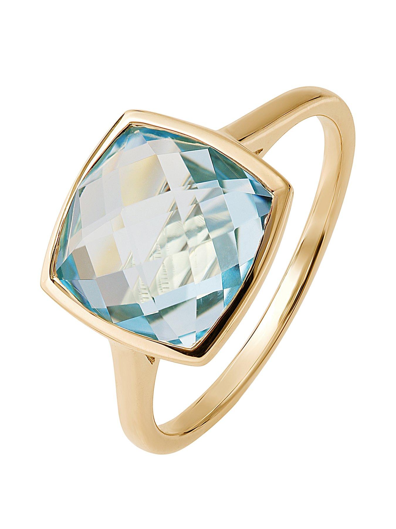 Product photograph of Love Gem 9ct Yellow Gold 9mm Cushion Briolette Cut Natural Sky Blue Topaz Ring from very.co.uk
