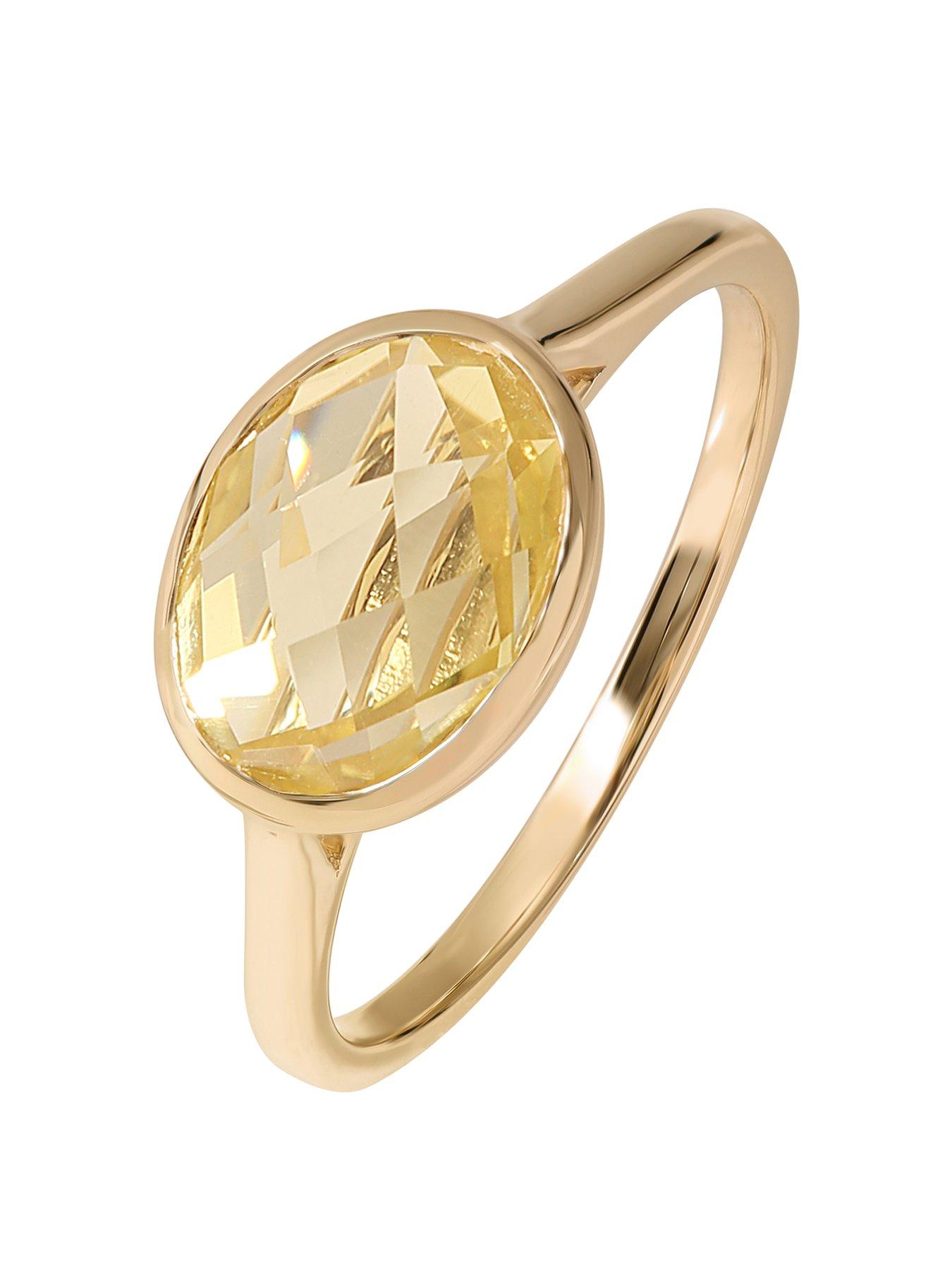 Product photograph of Love Gem 9ct Yellow Gold 9x7 Oval Briolette Cut Lemon Smoky Quartz Ring from very.co.uk