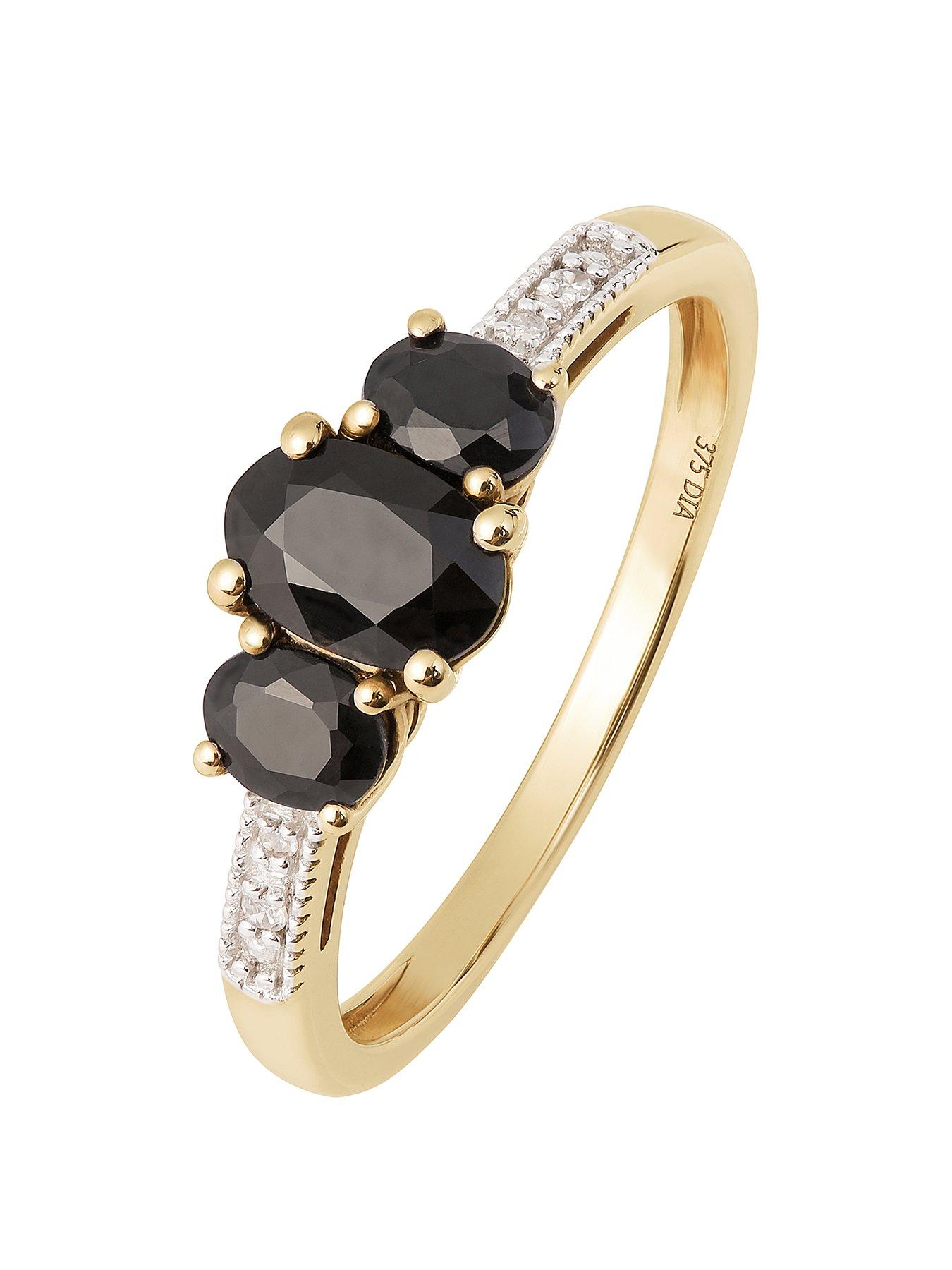 Product photograph of Love Gem 9ct Yellow Gold Natural Sapphire And Diamond Trilogy Ring from very.co.uk