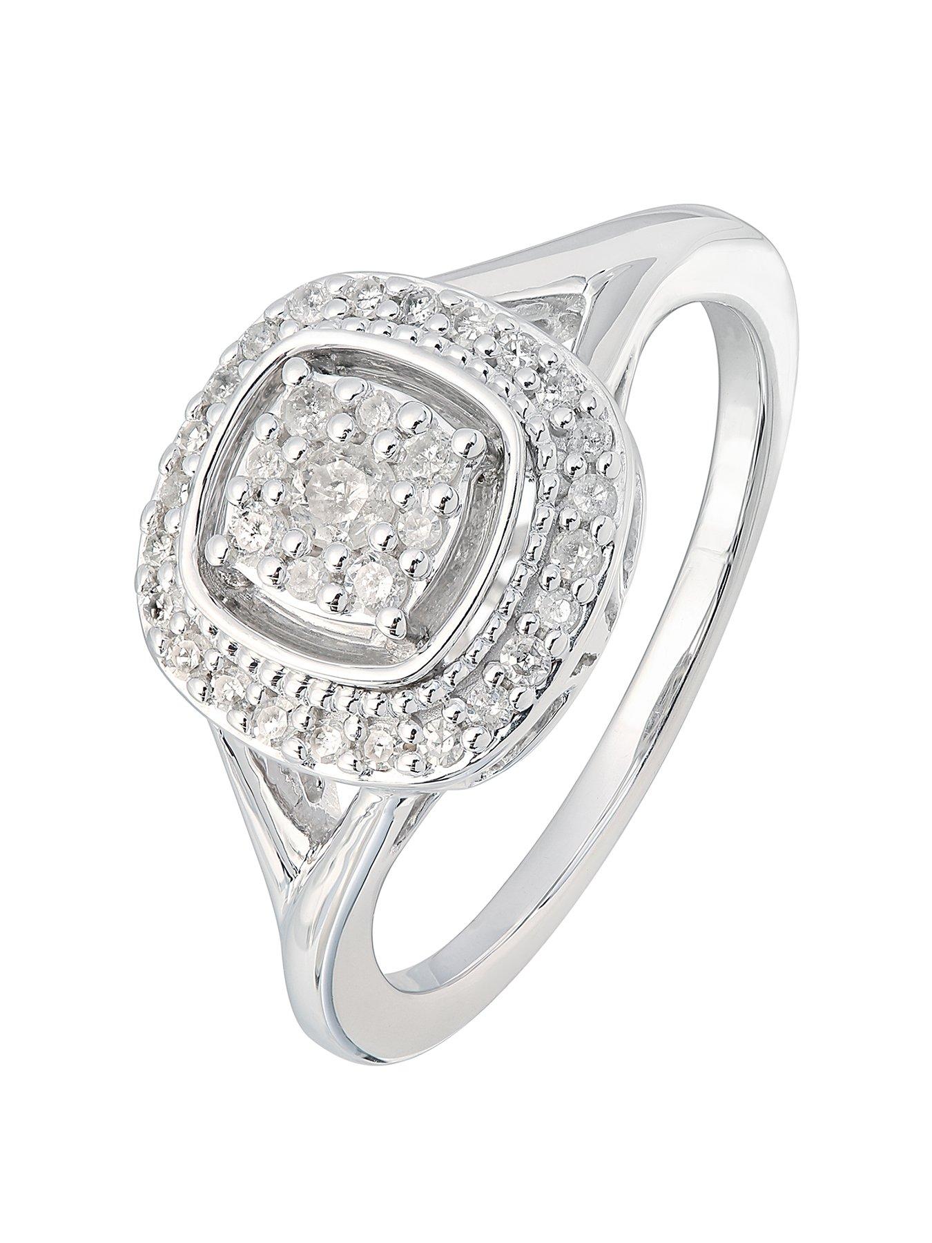 Product photograph of Love Diamond 9ct White Gold 0 25ct Natural Diamond Halo Cluster Engagement Ring from very.co.uk