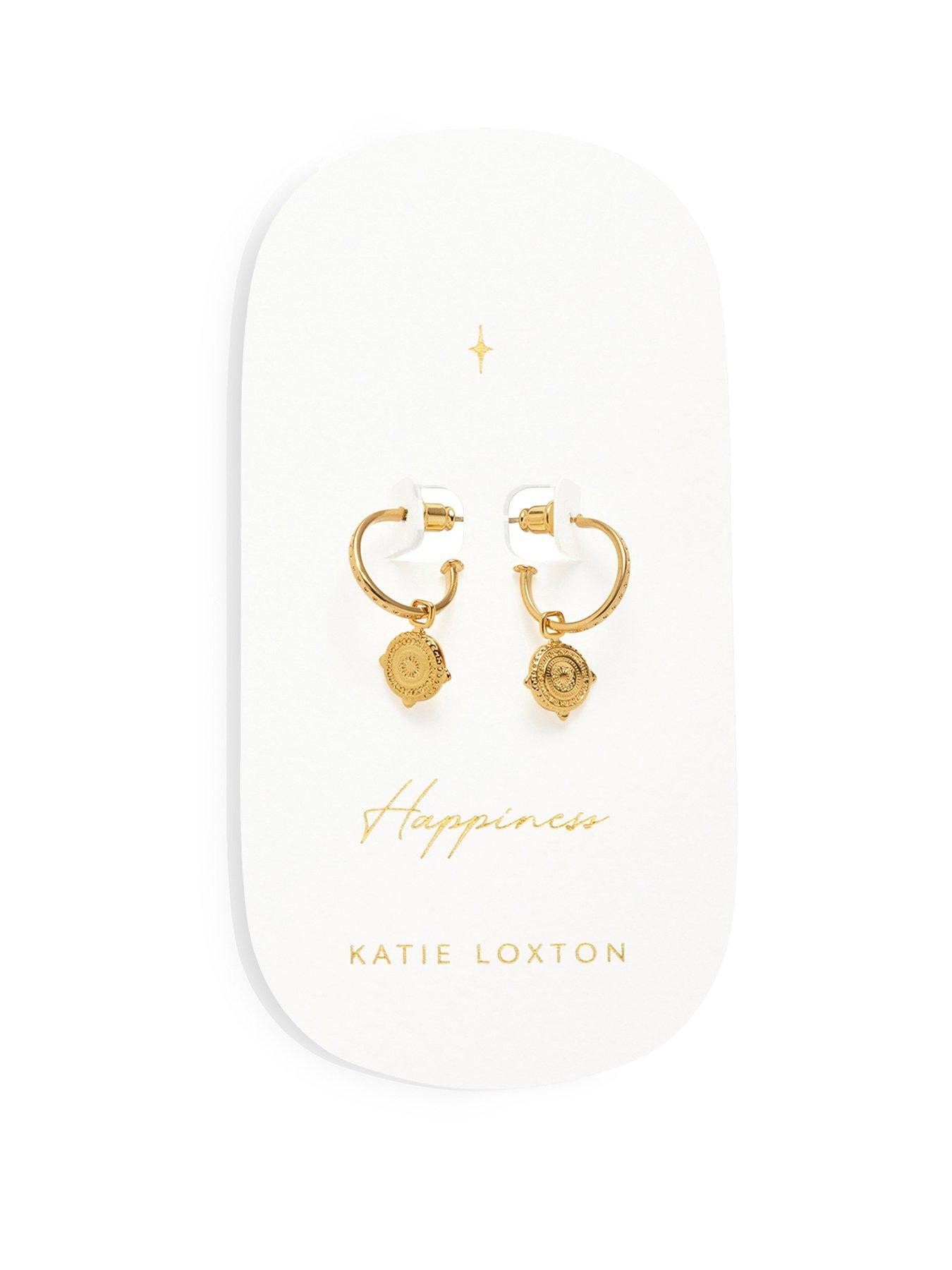 Product photograph of Katie Loxton Athena Waterproof Gold Earrings from very.co.uk