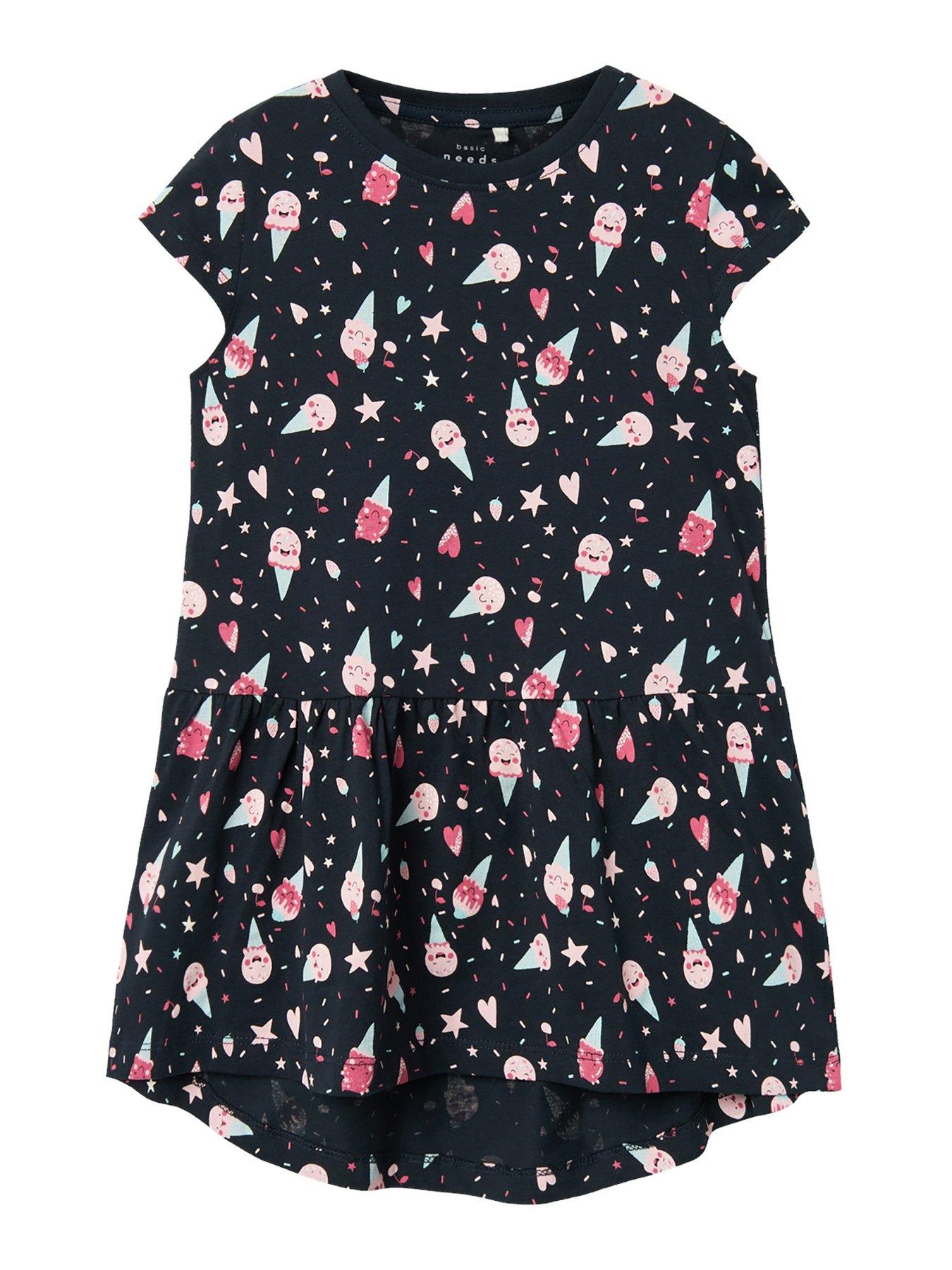 name it mini girls vigga jersey ice cream print dress - dark sapphire