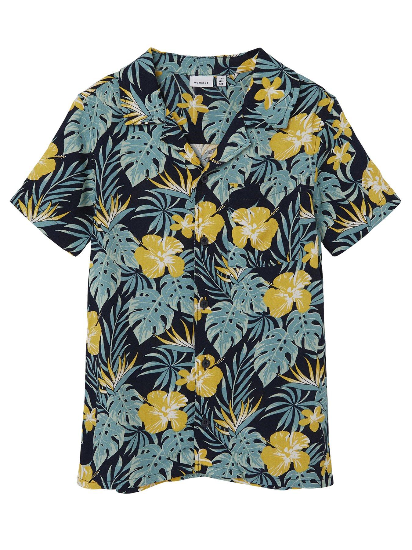 name it boys tropical print short sleeve co-ord shirt - dark sapphire tropical