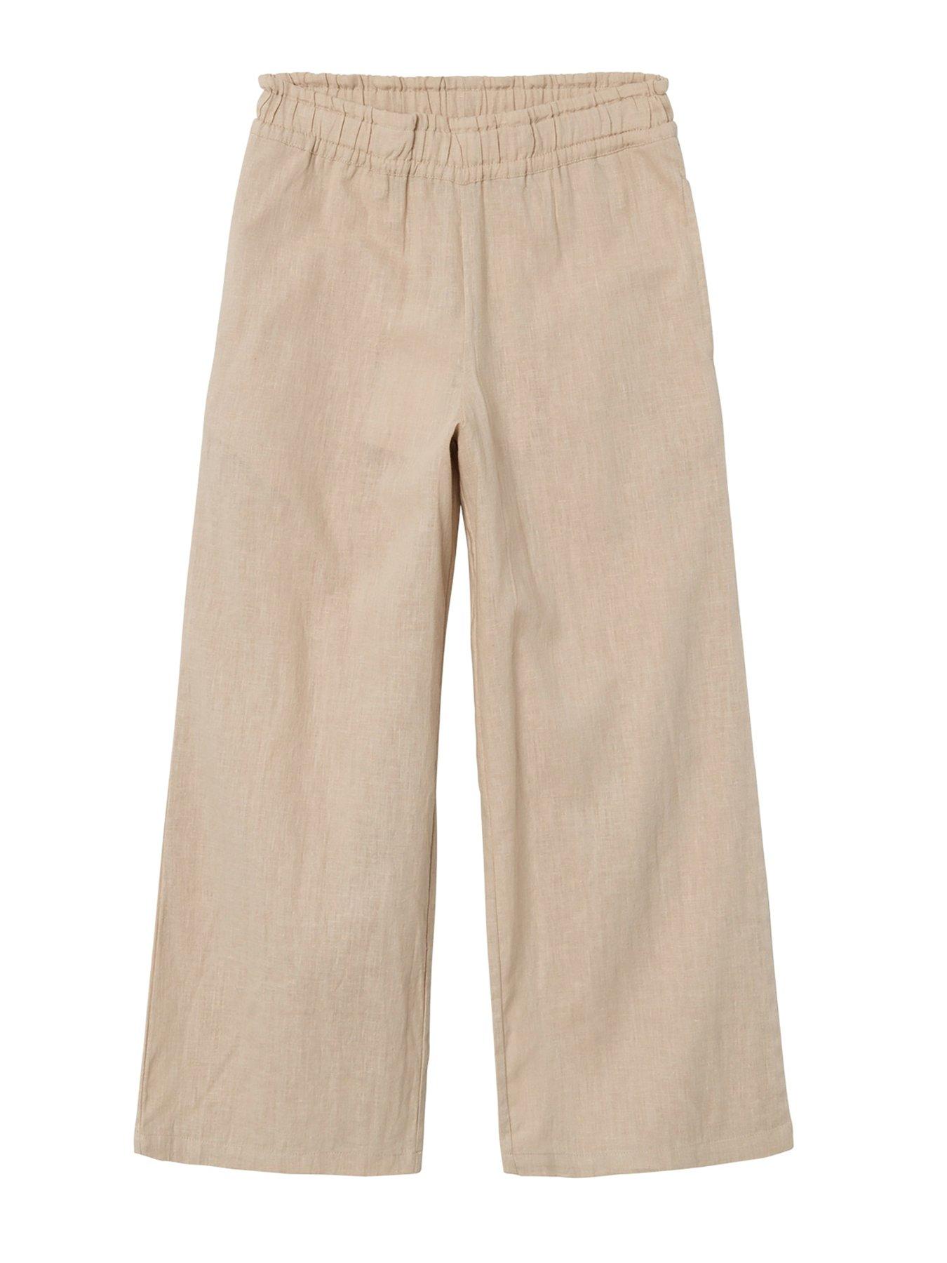 name it girls wide linen co-ord trousers - humus