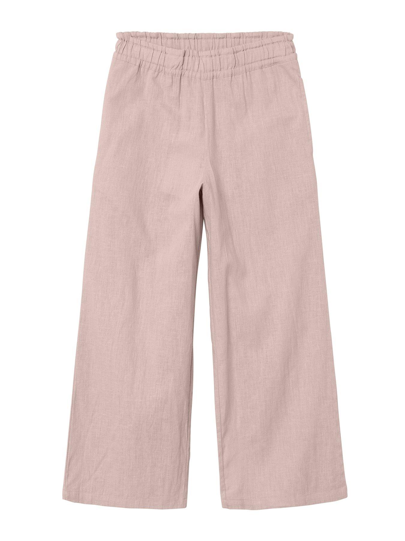 name it girls wide linen co-ord trousers - sepia rose