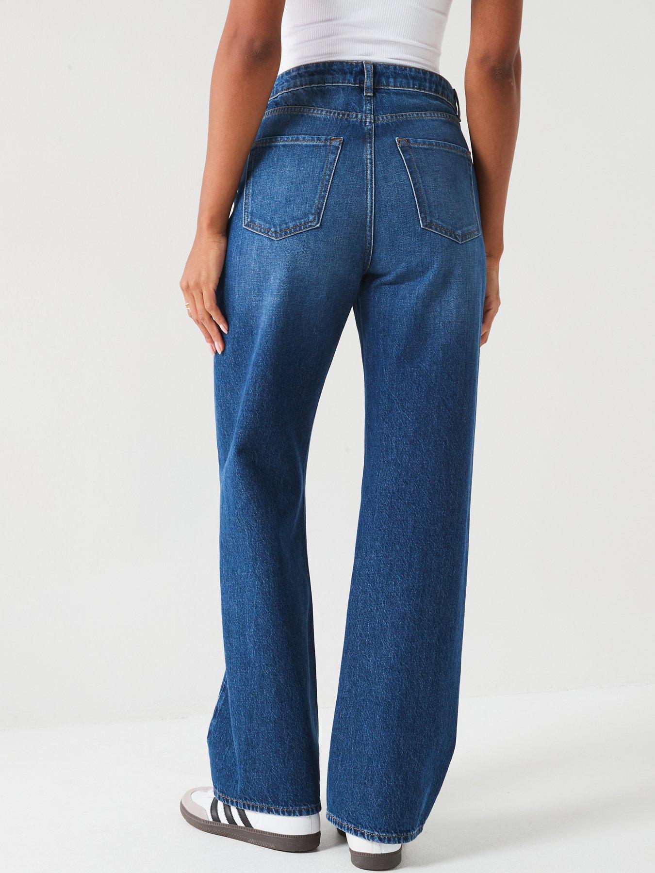 V by Very Displaced Seam Wide Leg Jeans - Dark Wash Blue | Very.co.uk