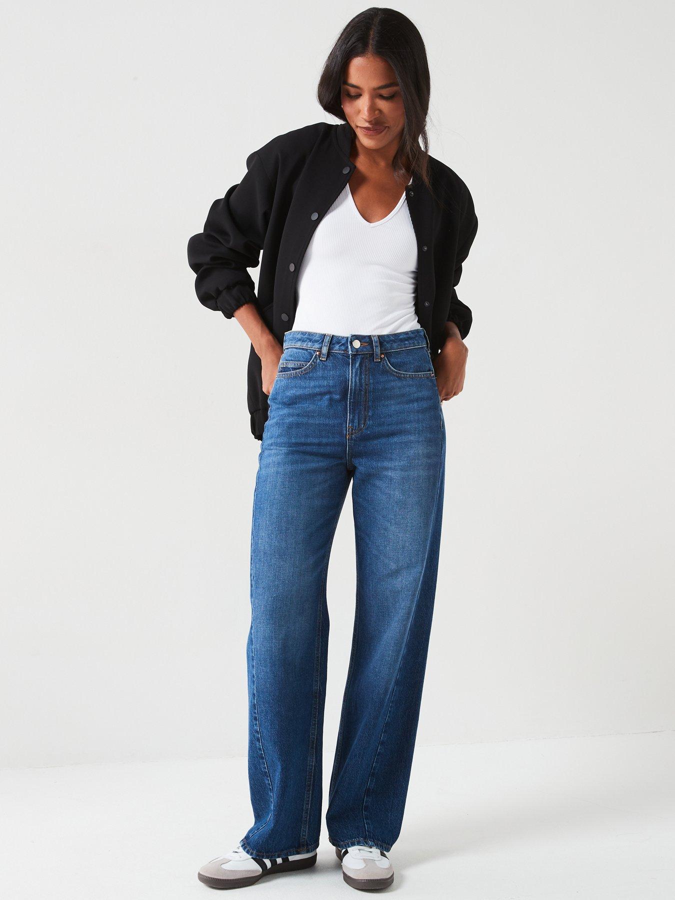V by Very Displaced Seam Wide Leg Jeans - Dark Wash Blue | Very.co.uk